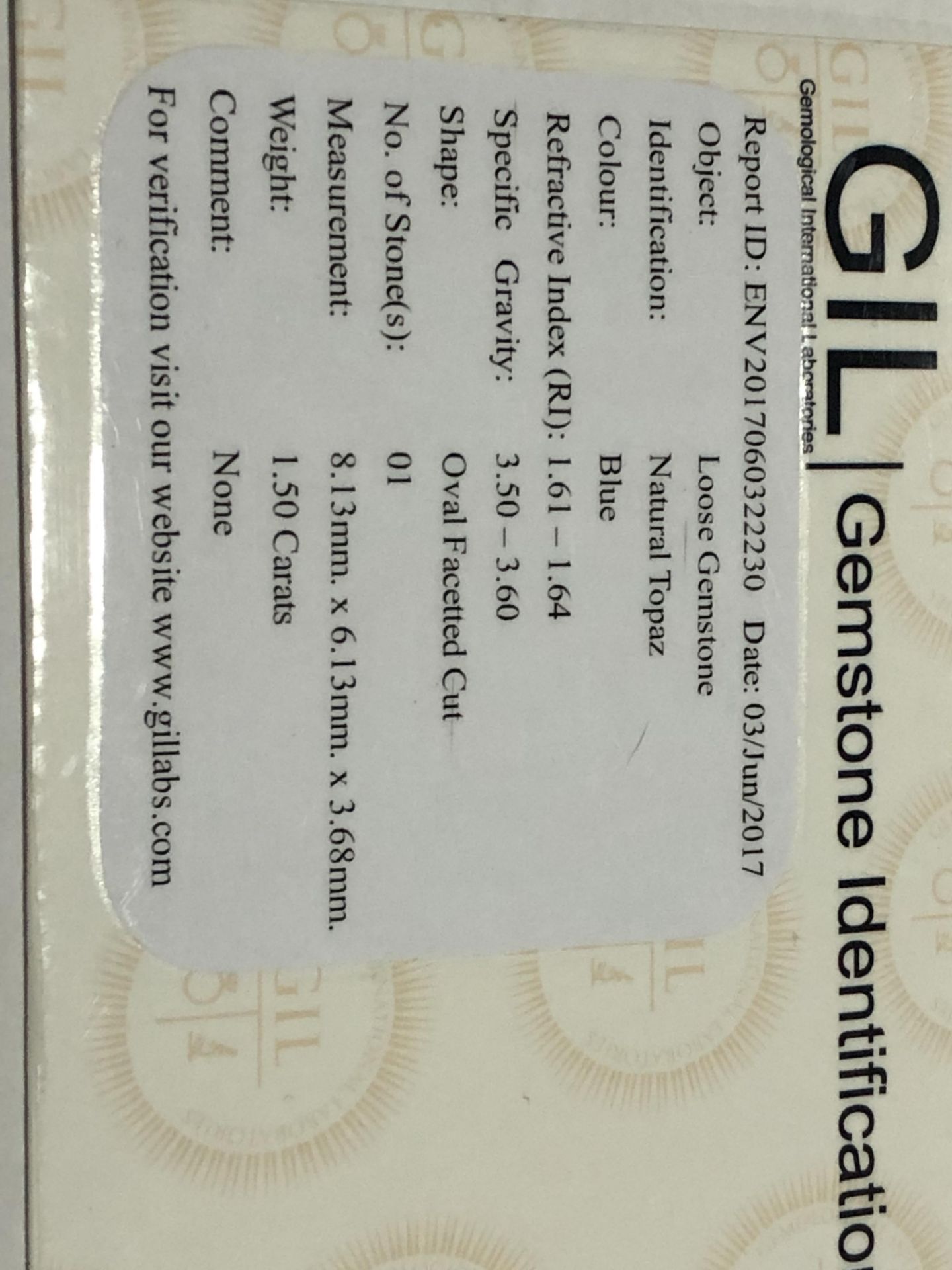 1.50ct Natural Topaz with GIL Certificate - Image 6 of 6