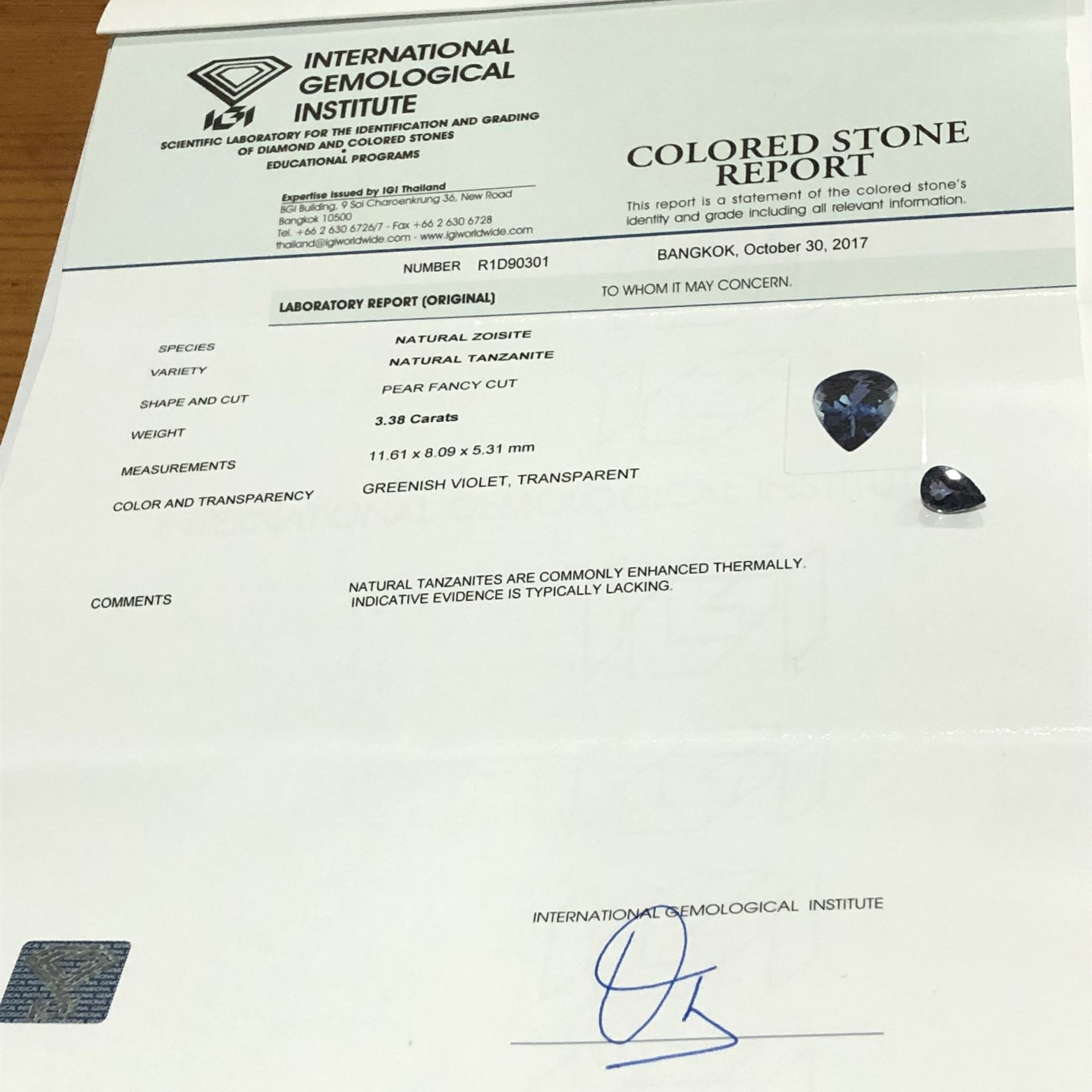 3.38ct Natural Tanzanite with IGI Certificate - Image 4 of 8