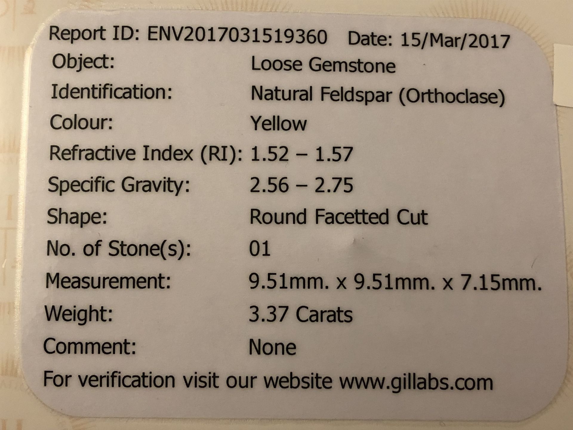3.37ct Natural Feldspar with GIL Certificate - Image 4 of 9
