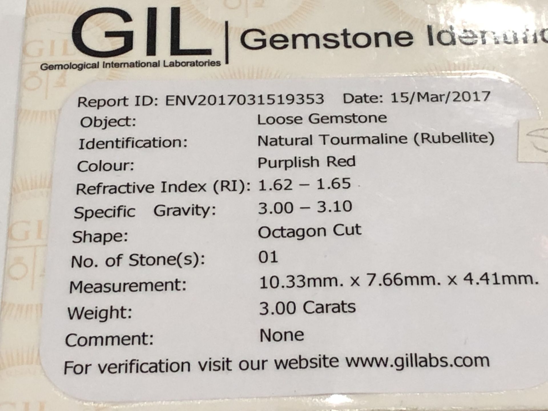 3.00ct Natural Rubellite with GIL Certificate - Image 6 of 6