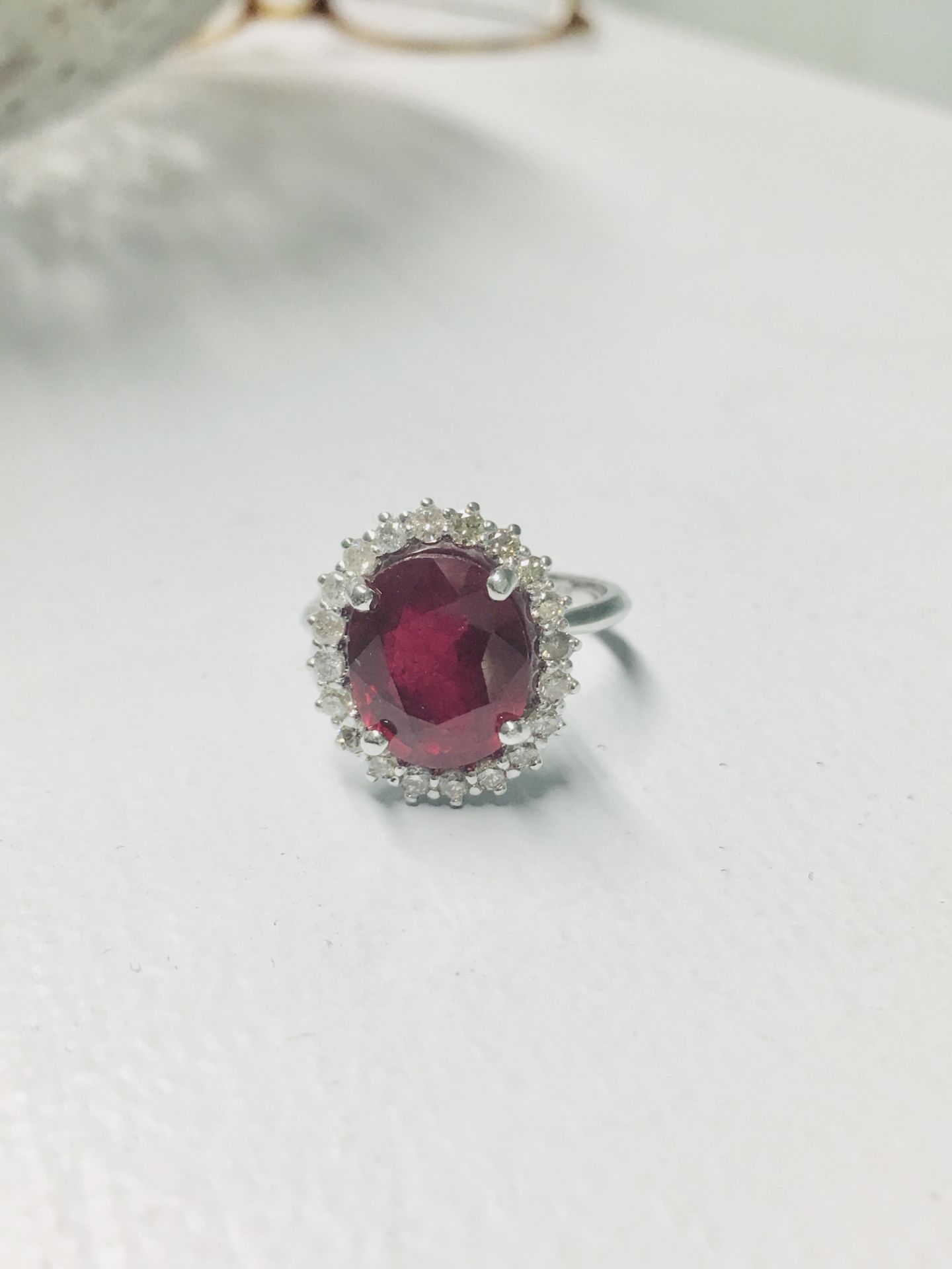 18ct white Gold Ruby Diamond Cluster Ring