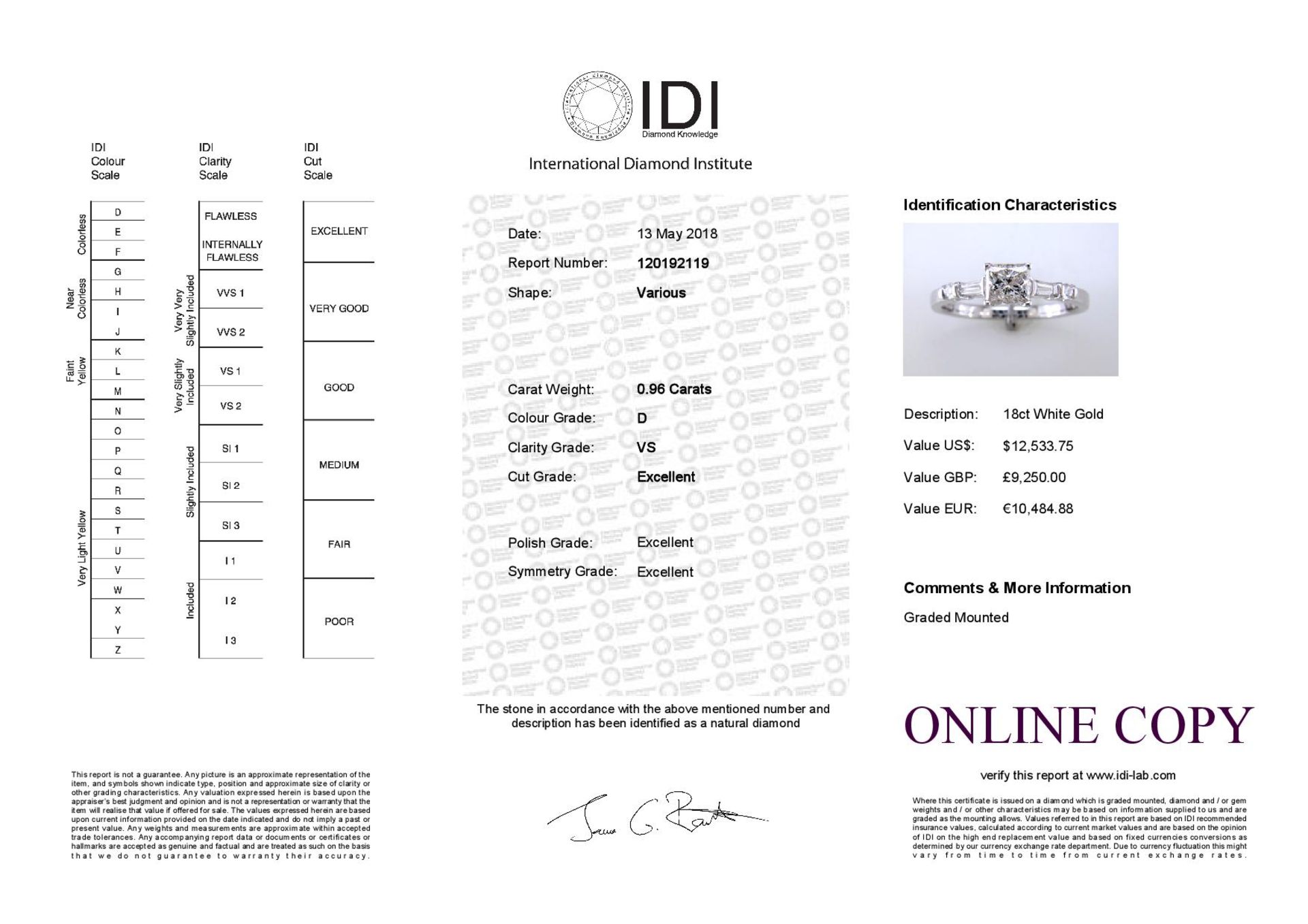 18ct White Gold Single Stone Princess Cut Diamond Ring With Set Shoulders (0.72) 0.96 - Bild 5 aus 5