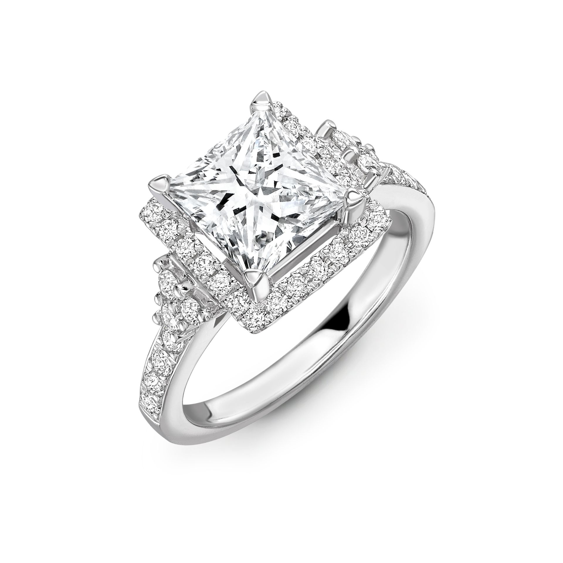 18ct White Gold Single Stone With Halo Setting Ring 1.90