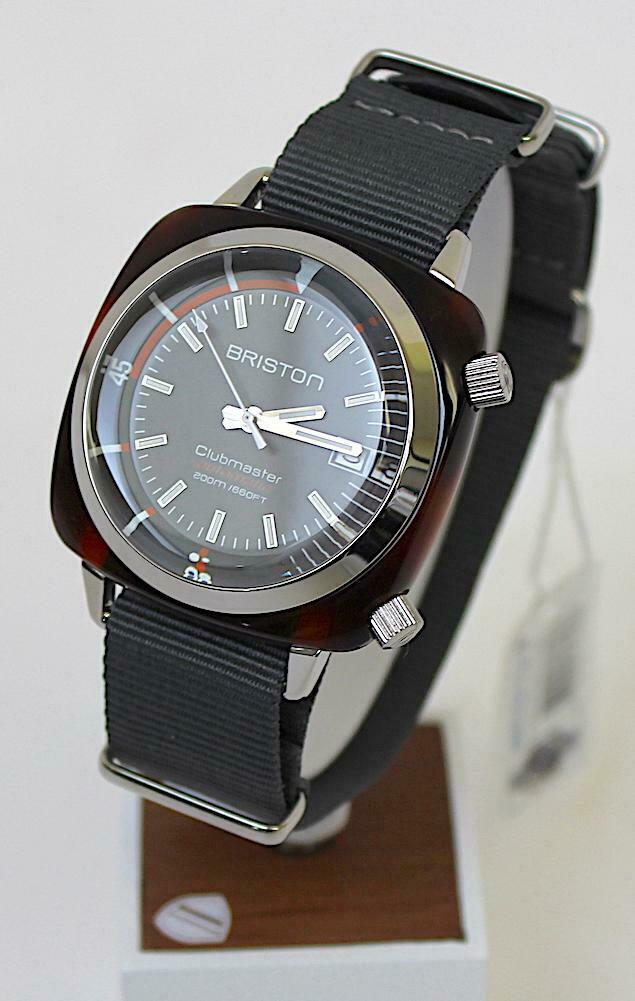 Briston Clubmaster Diver Automatic Date 42 Acetate Tortoise Grey Dial Watch