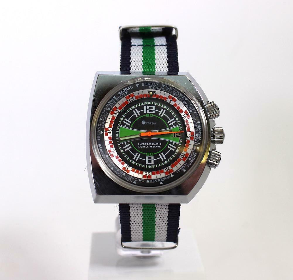 System - *World Time* Super Datomatic Men's Diver - Asymmetrical Big Case - from the 1970s