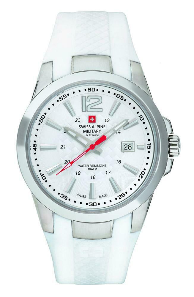 Swiss Alpine Military PVD Steel Case watch with PU White Strap