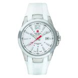 Swiss Alpine Military PVD Steel Case watch with PU White Strap