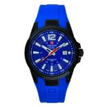 Swiss Alpine Military PVD Black Cased Watch with PU Blue strap