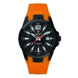 Swiss Alpine Military PVD Black Case Watch with PU Orange Strap