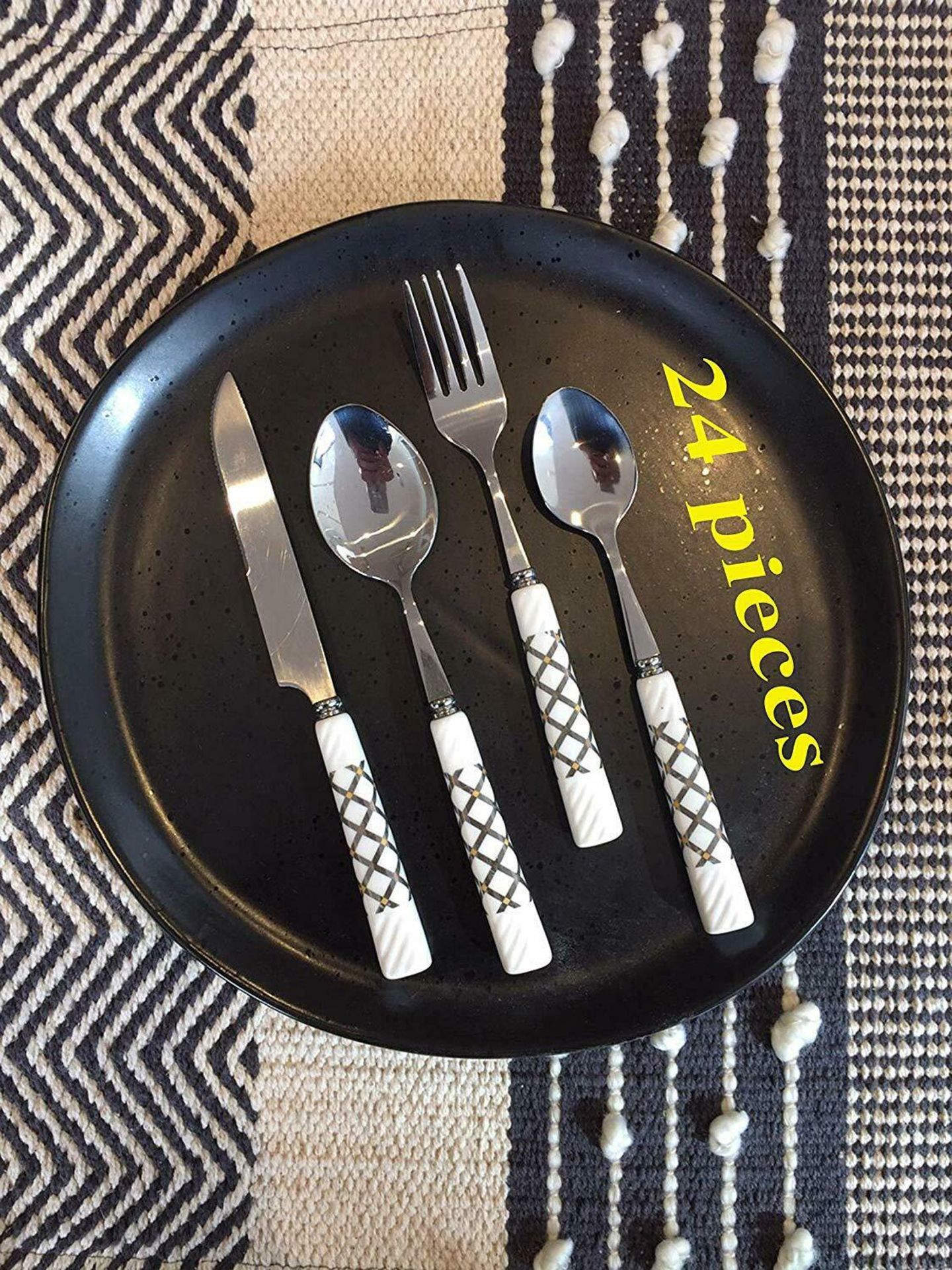 LENKON Cutlery Set,Tableware 24 Piece Stainless Steel Flatware,Silverware Set - Image 3 of 7