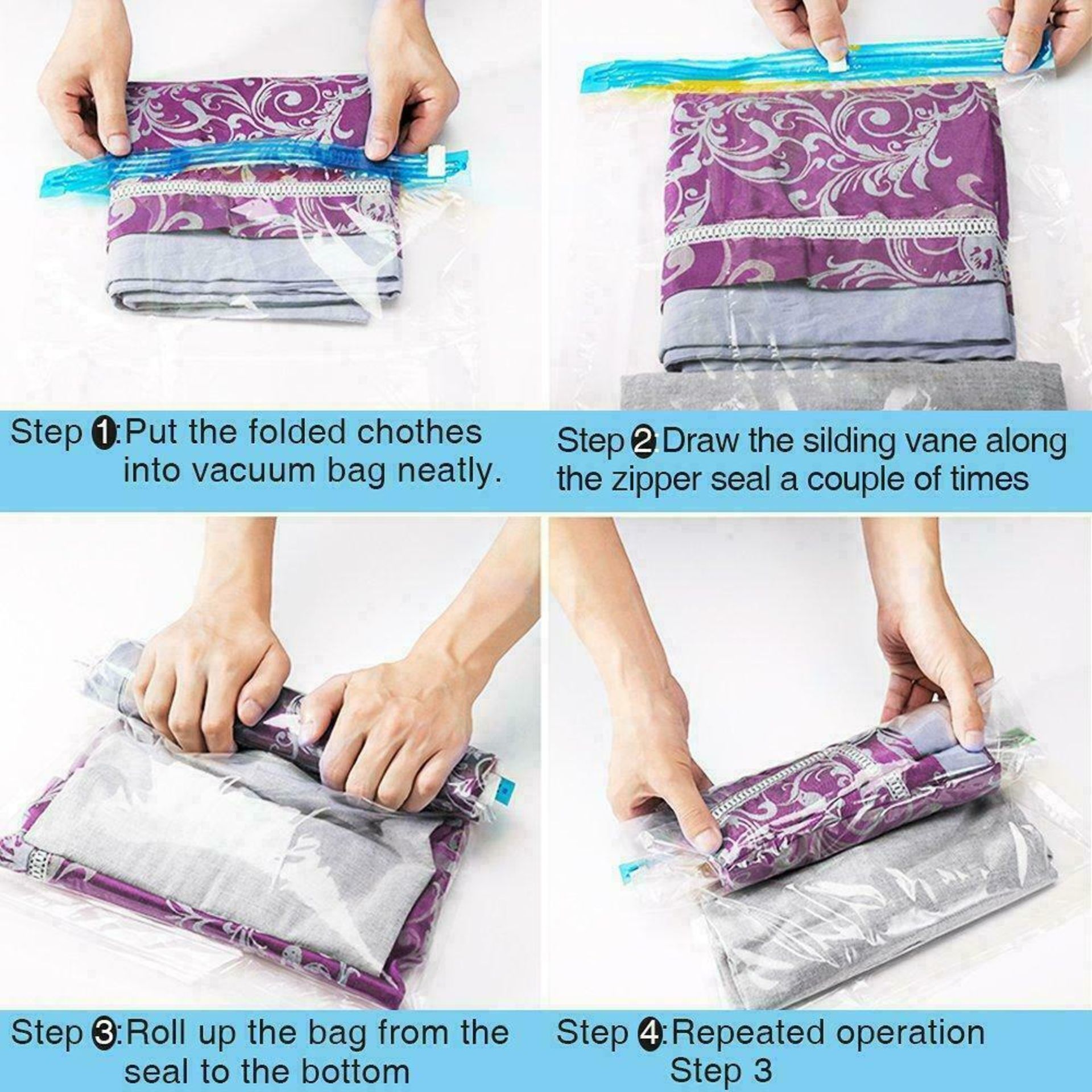 5 X NONZERS 12 Pcs Travel Vacuum Bags, Roll-up Space Saver Airtight Reusable Bags - Image 4 of 4
