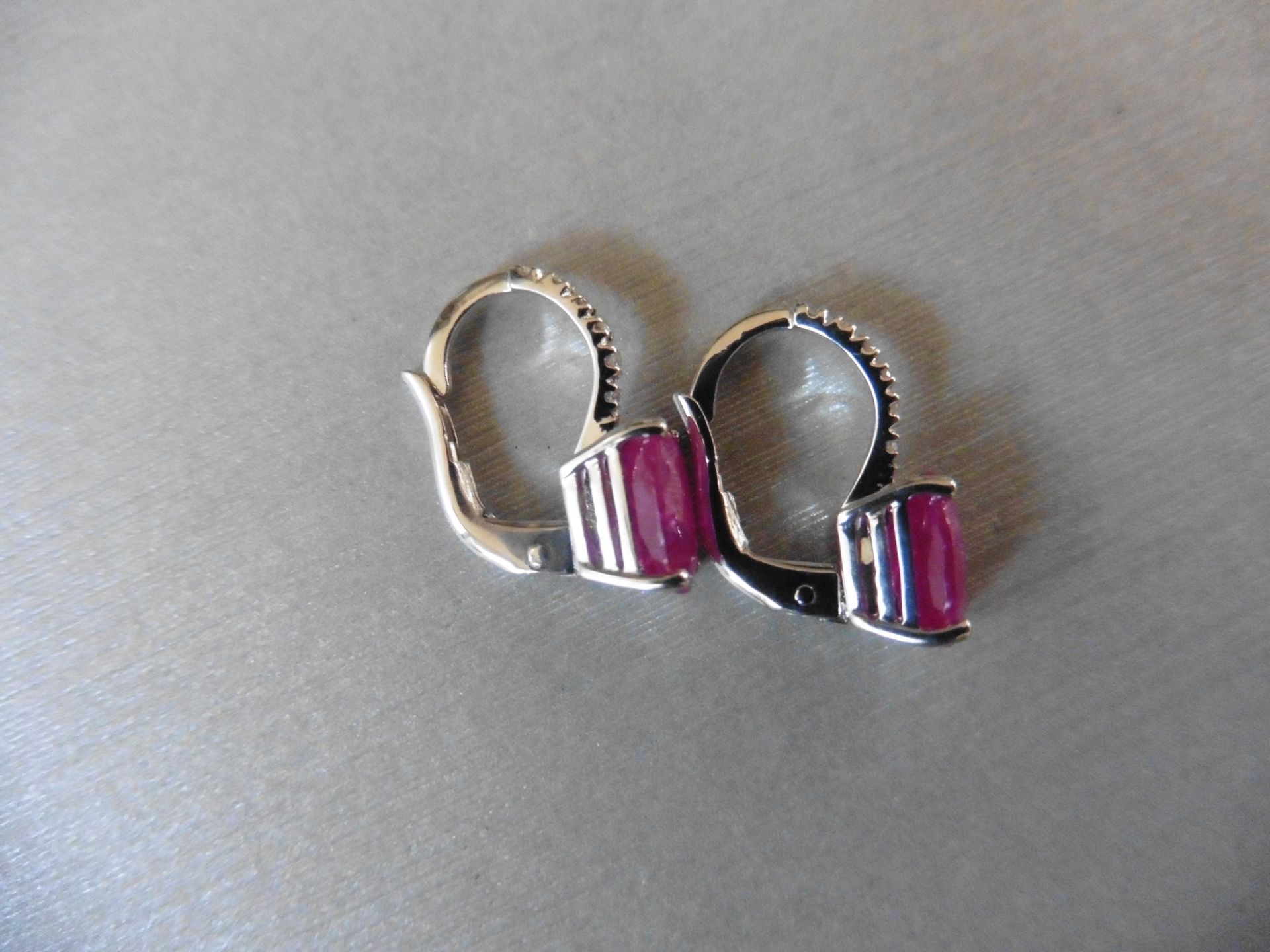 1.60Ct Ruby And Diamond Hoop Style Earrings. - Image 2 of 3