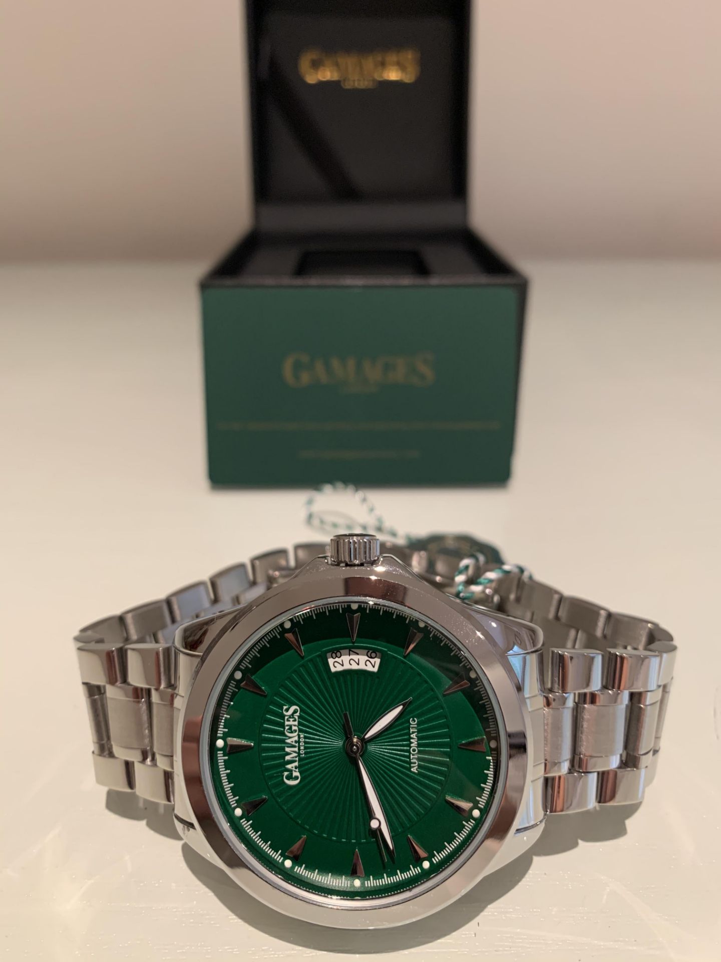 Limited Edition Hand Assembled GAMAGES Open Date Automatic Emerald – 5 Year Warranty & Free Delivery - Image 3 of 10