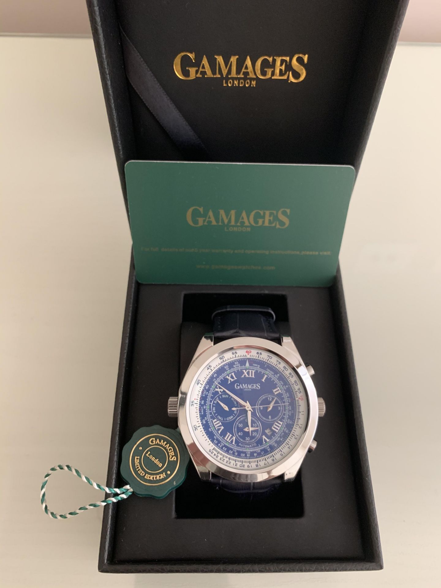 Limited Edition Hand Assembled GAMAGES Rotating Sports Automatic Blue – 5Yr Warranty & Free Delivery