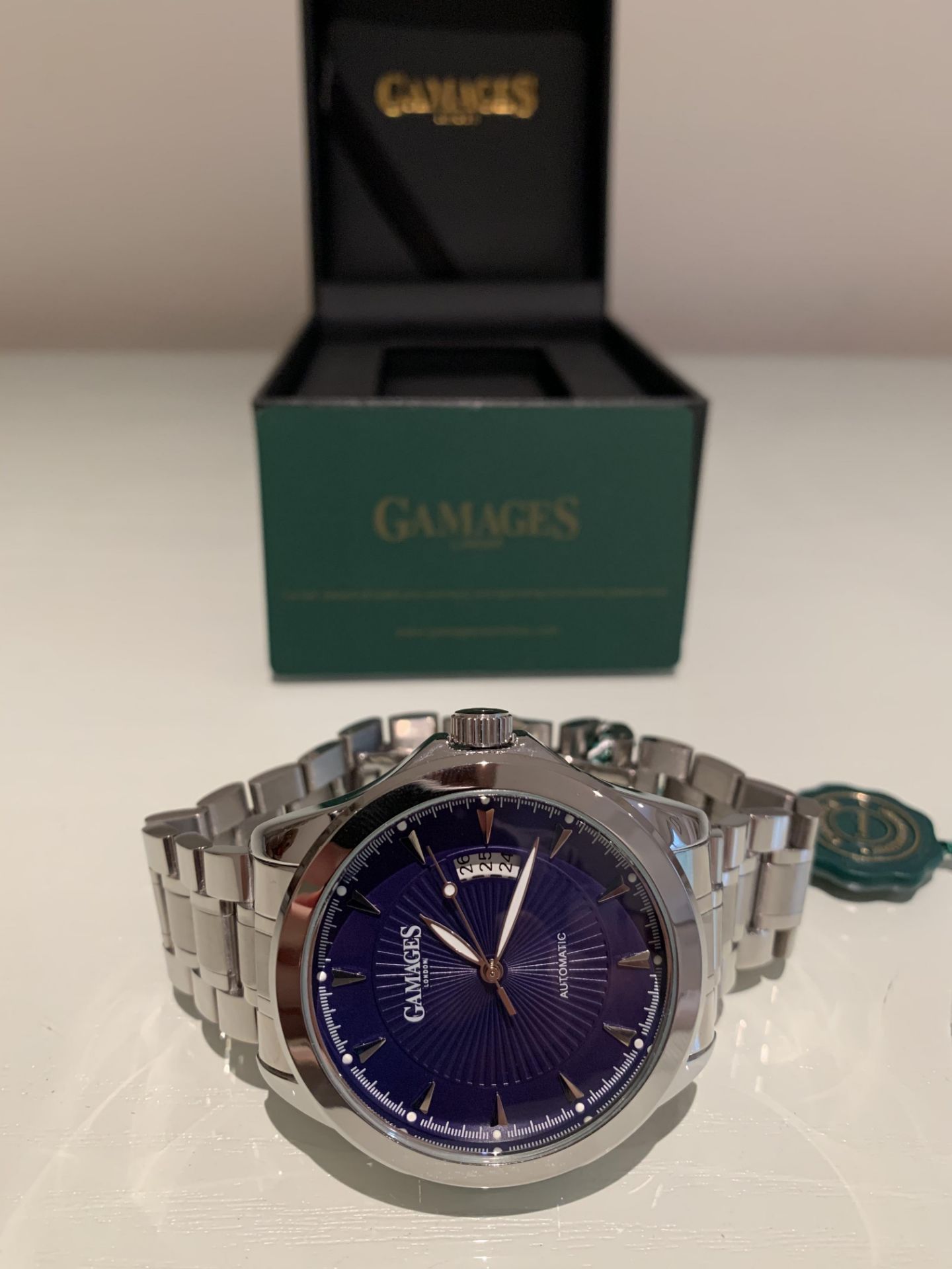 Limited Edition Hand Assembled GAMAGES Open Date Automatic Blue – 5 Year Warranty & Free Delivery - Image 4 of 10