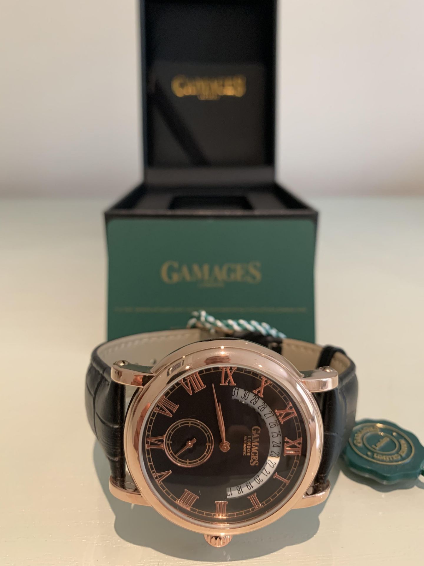 Limited Edition Hand Assembled GAMAGES Split Date Automatic Rose – 5 Year Warranty & Free Delivery - Image 2 of 10