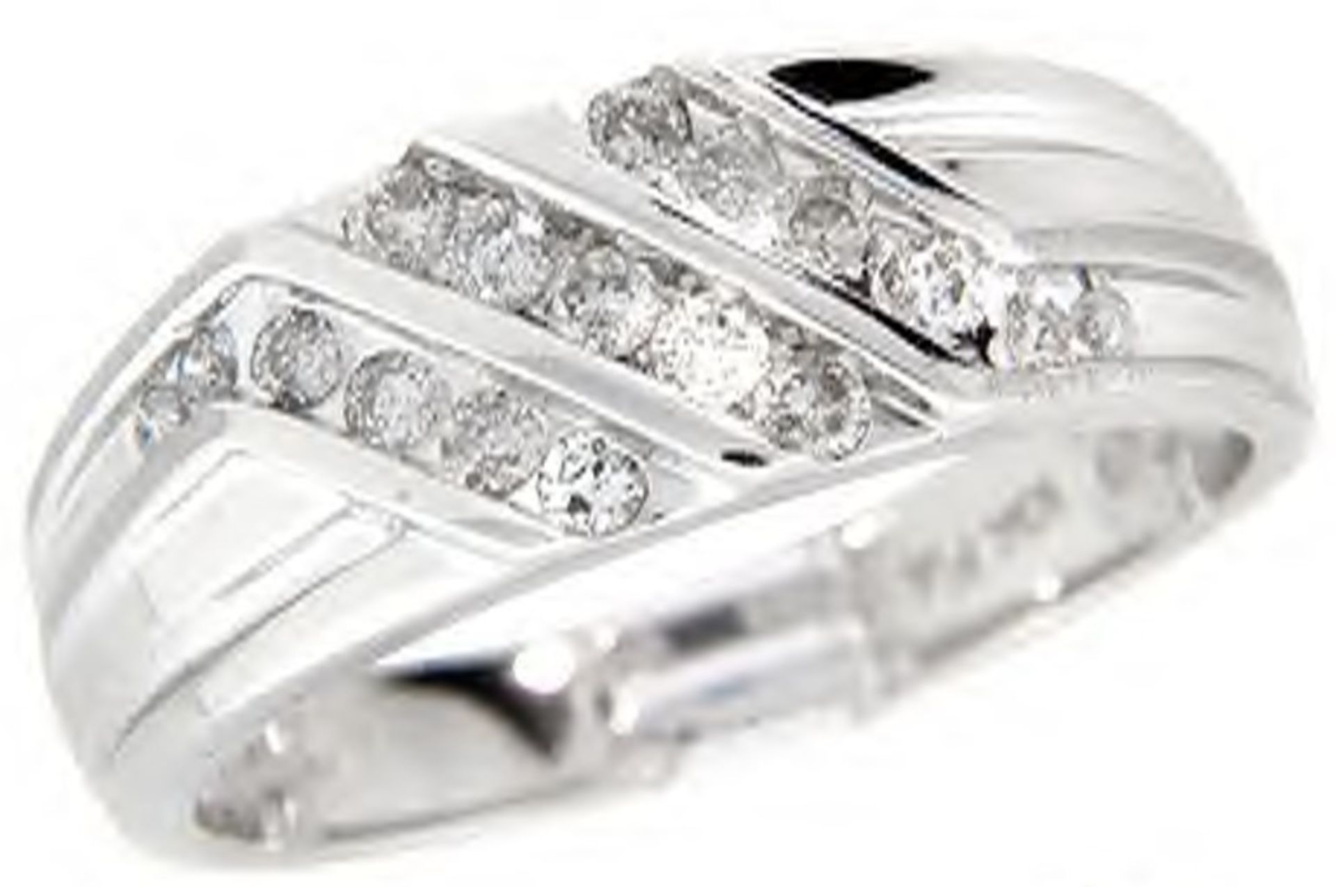 10Ct White Gold Diamond Diagonal Half Hoop Ring