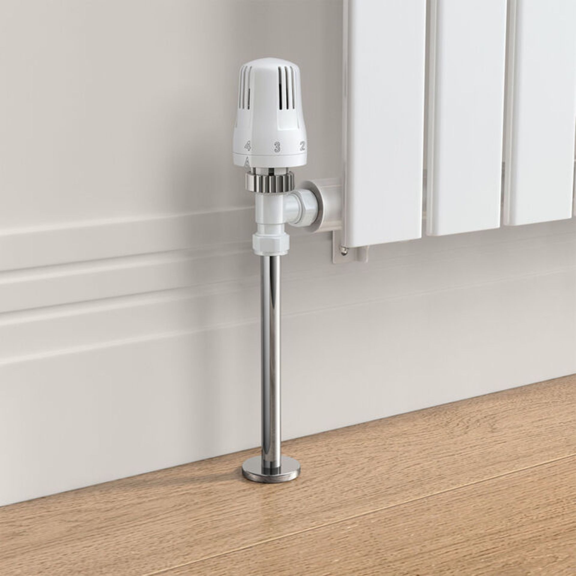 (E1037) 15mm Standard Connection Thermostatic Angled Gloss White Radiator Valves Solid brass c...
