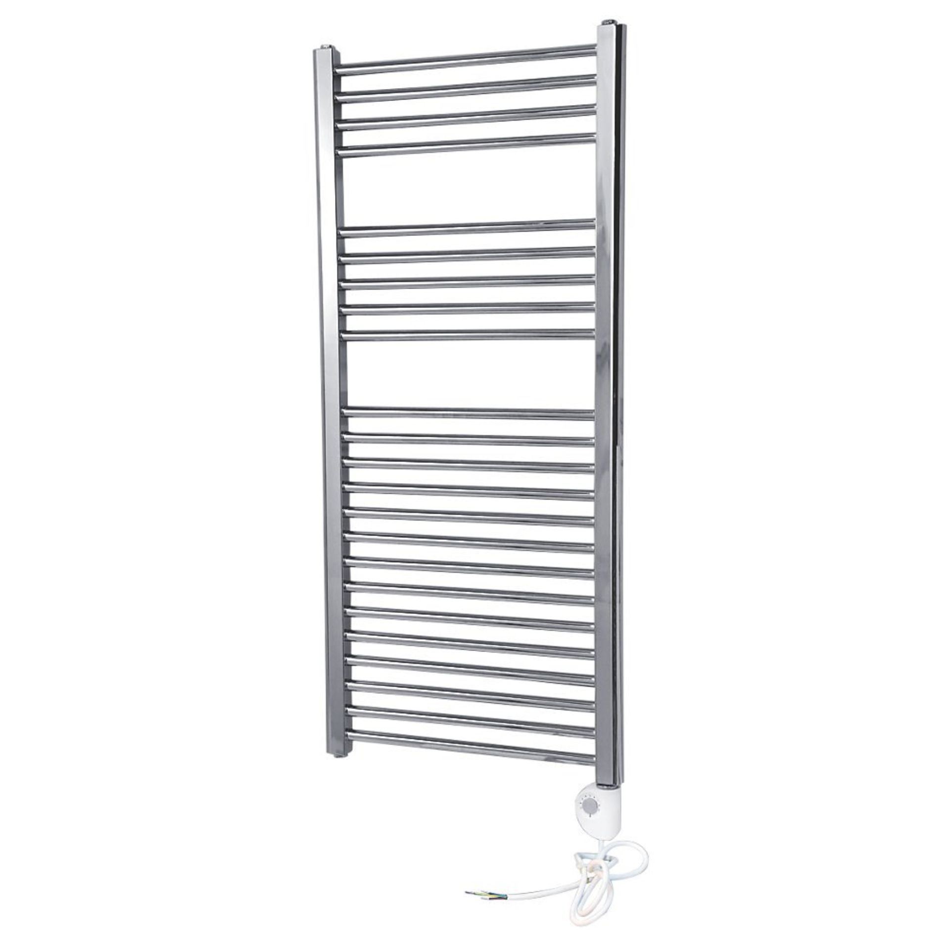 (RK141) 1200x600mm FLOMASTA FLAT THERMOSTATIC TOWEL RADIATOR Chrome. Electrical installation o...