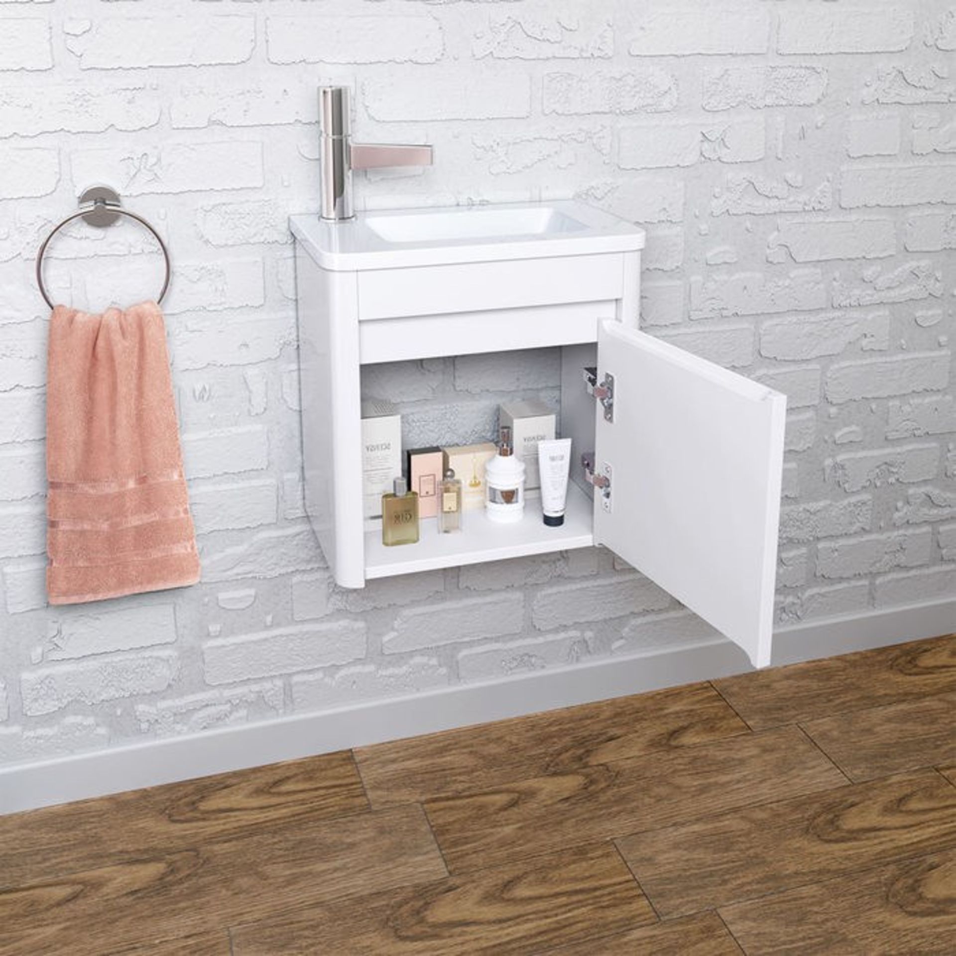 (CP30) 400mm Denver White Left Hand Cloakroom Vanity Unit - Wall Hung. RRP £349.99.Comes com... - Image 2 of 5