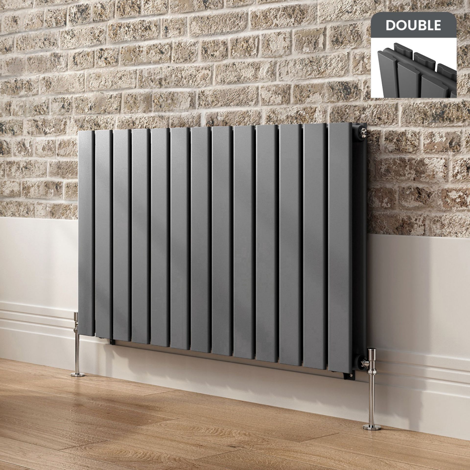 (CP4) 600x1380mm Anthracite Double Flat Panel Horizontal Radiator. RRP £649.99.Made with low c...