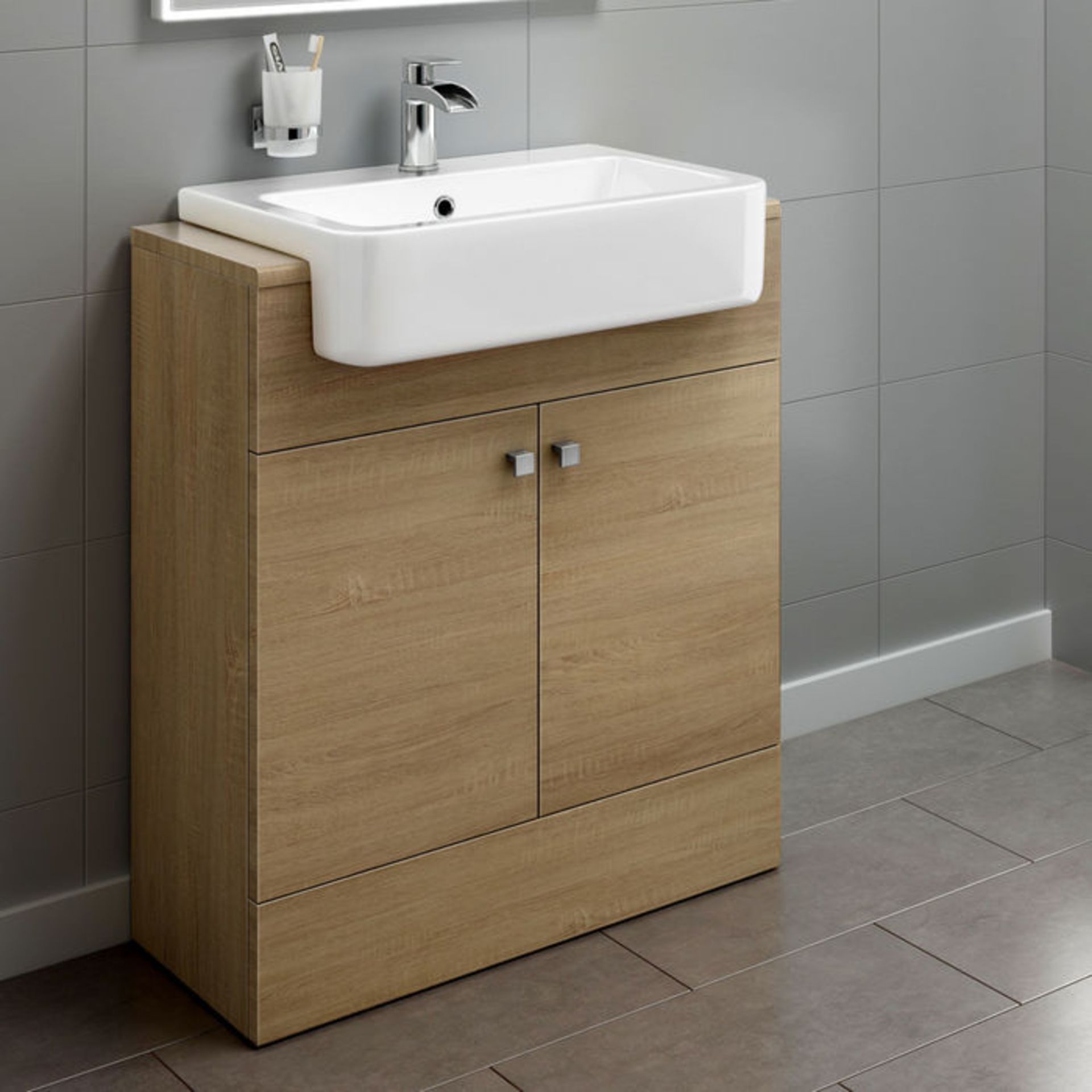 (CP27) 660mm Harper Oak Effect Basin Vanity Unit - Floor Standing. RRP £499.99. COMES COMPLETE...