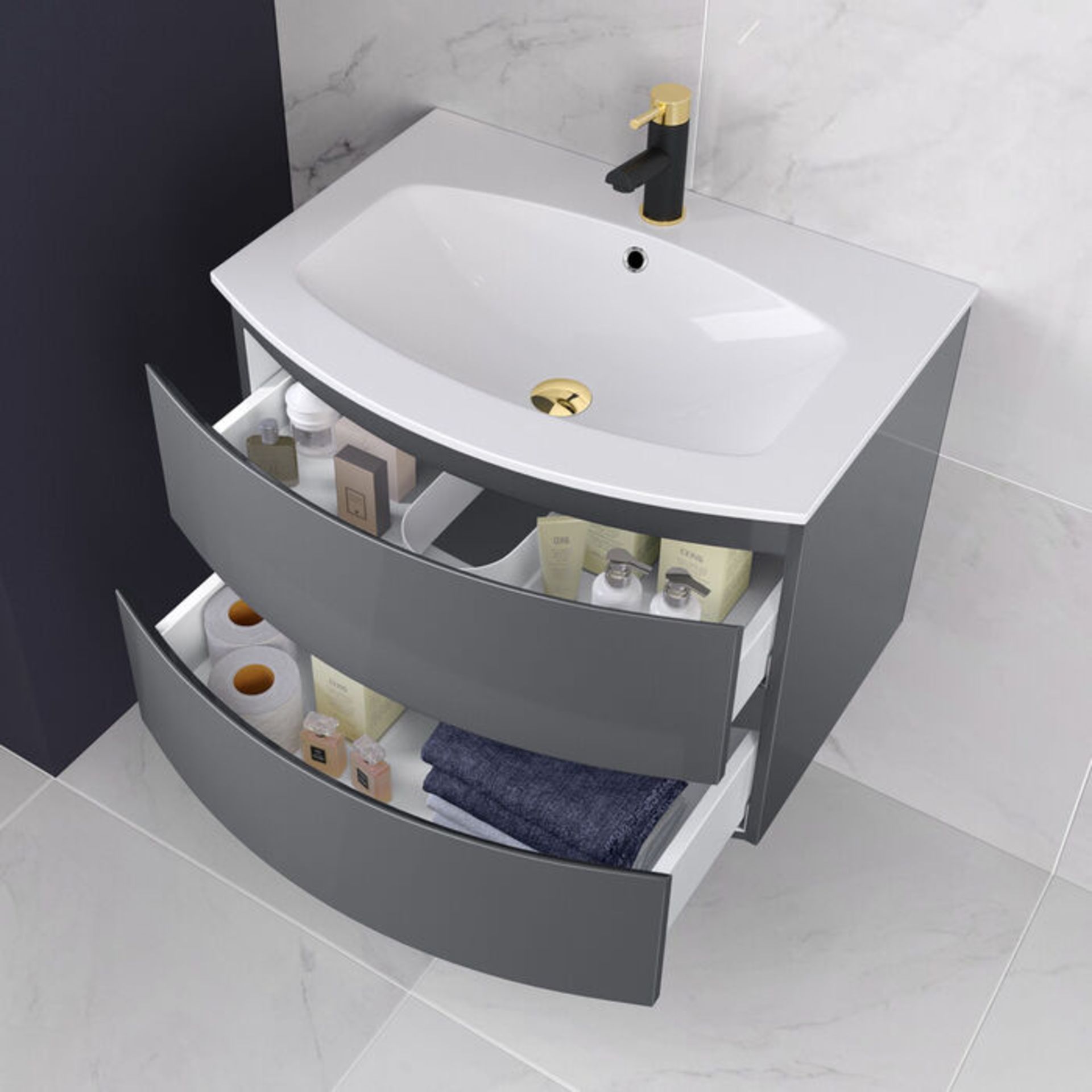 (CP6) 700mm Amelie Gloss Grey Curved Vanity Unit - Wall Hung. RRP £549.99. Comes complete with... - Image 2 of 5