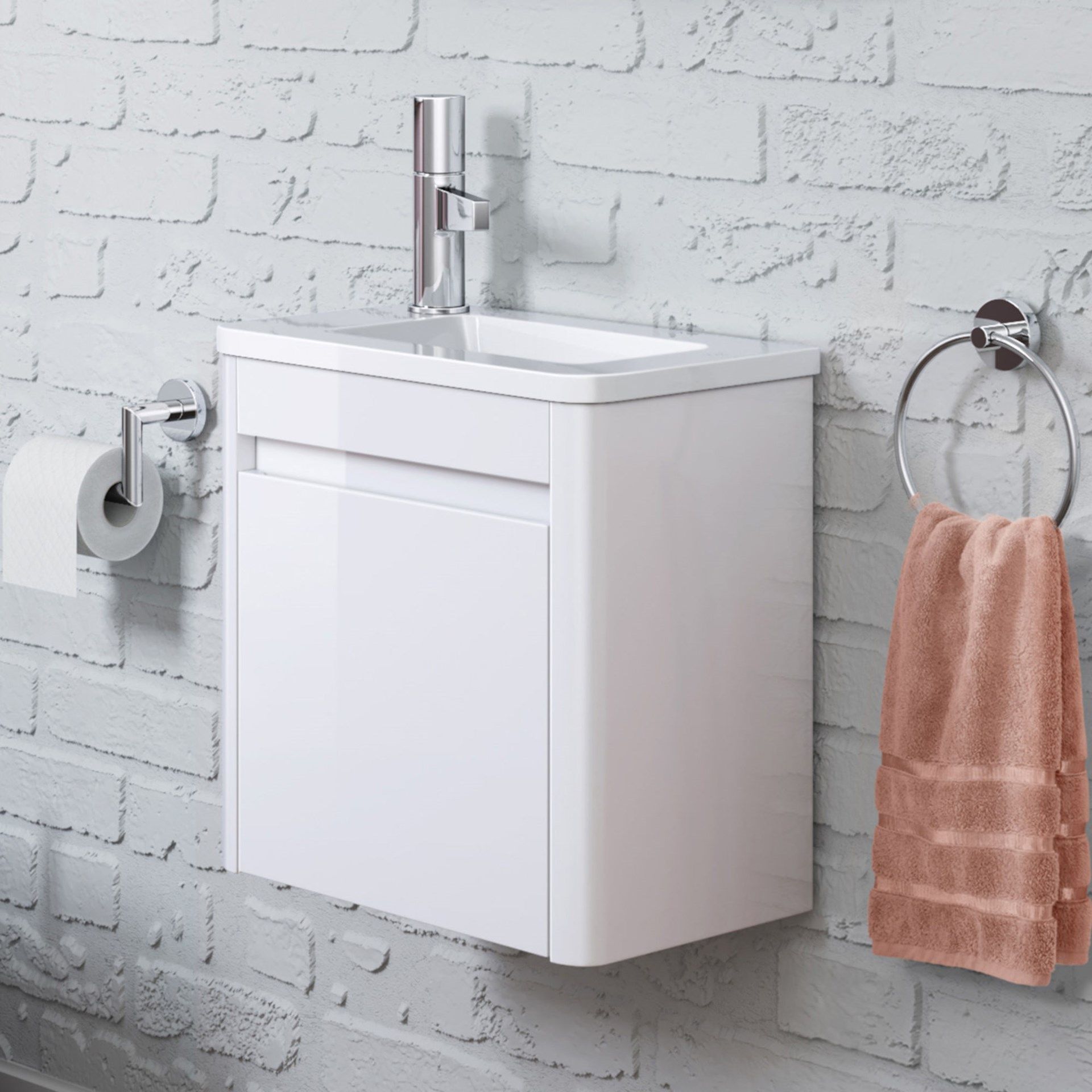 (CP30) 400mm Denver White Left Hand Cloakroom Vanity Unit - Wall Hung. RRP £349.99.Comes com...