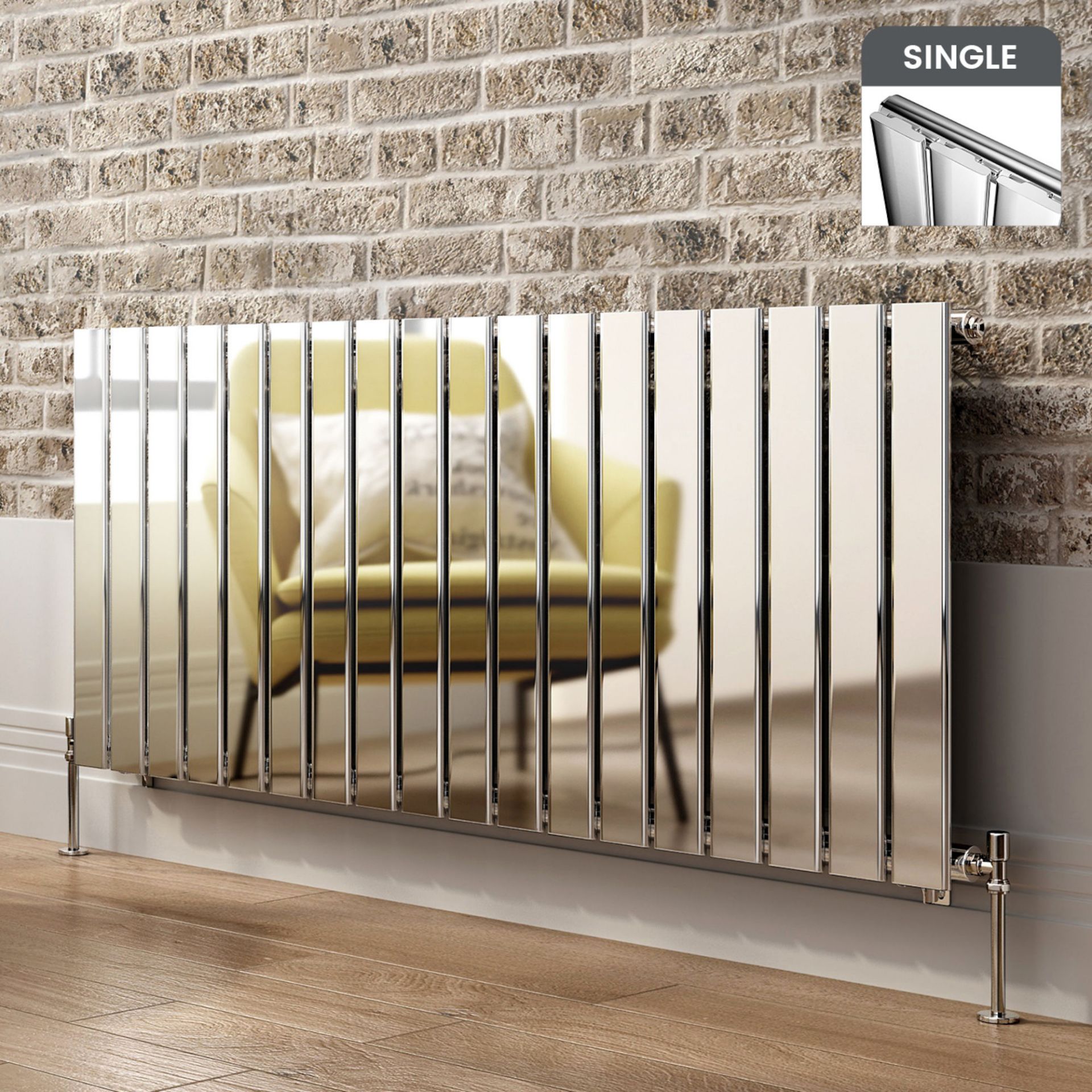 (H19) 600x830mm Chrome Single Flat Panel Horizontal Radiator. RRP £464.99. Made from high grad...