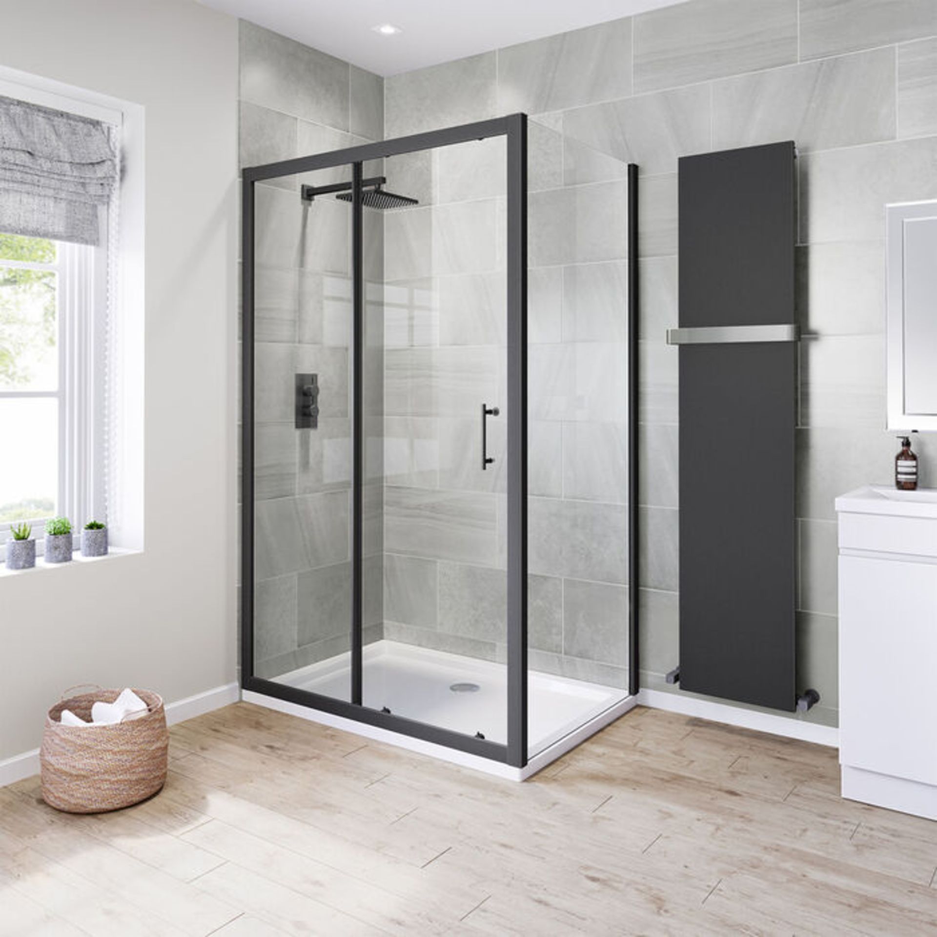 (CP38) 1200x800mm - 6mm Black Designer Frame Sliding Shower Enclosure. RRP £517.99. Stylish ma... - Image 2 of 4