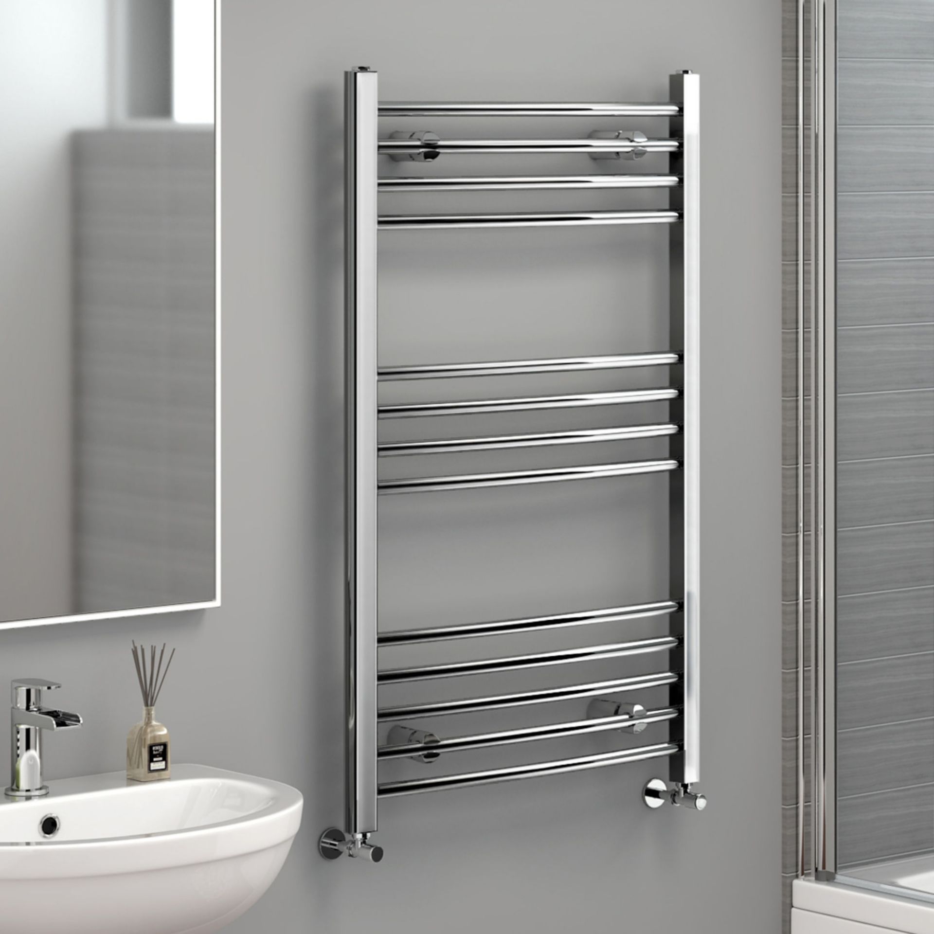 (CP47) 1000x600mm - 20mm Tubes - Chrome Curved Rail Ladder Towel Radiator. Our Nancy 1000x600m...