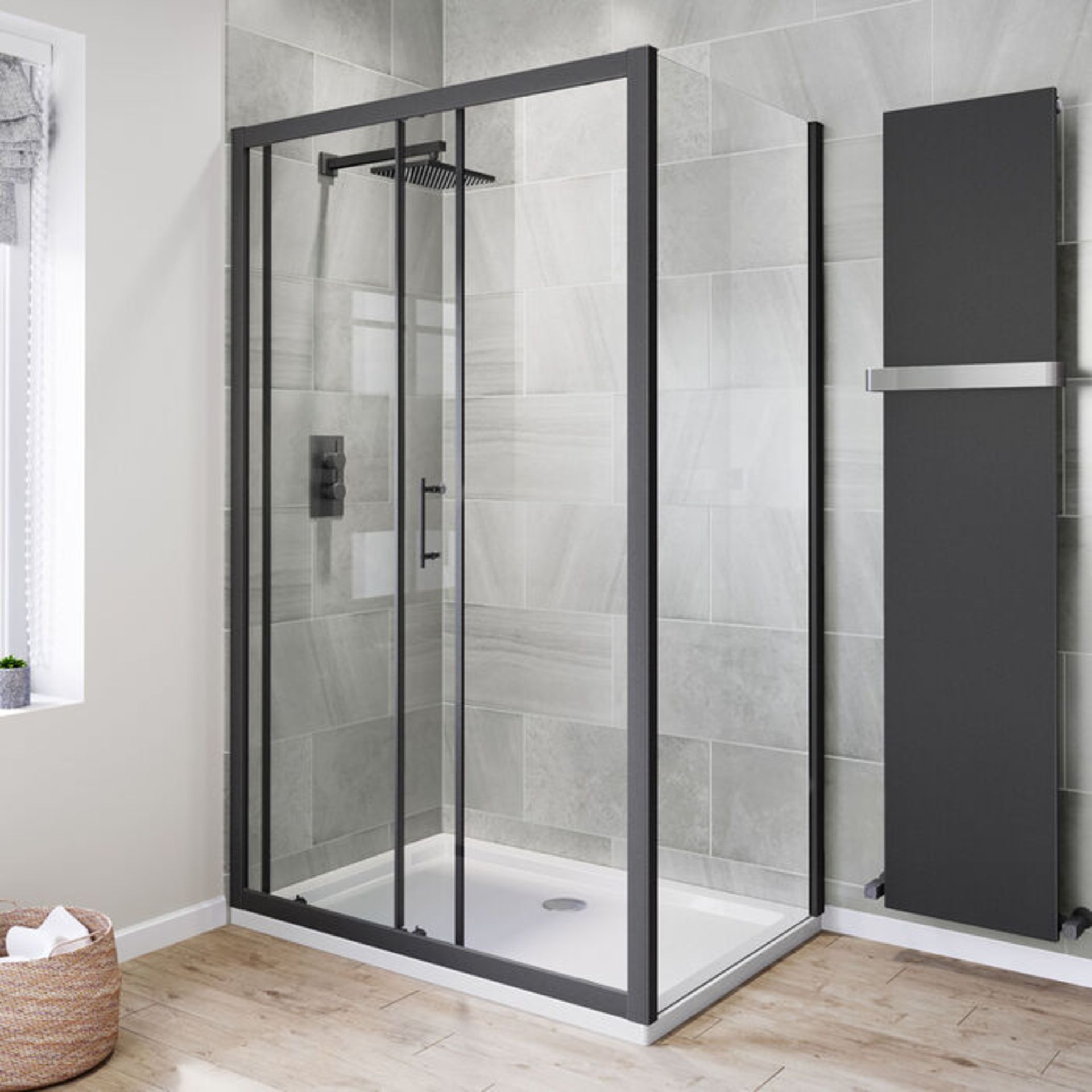 (CP38) 1200x800mm - 6mm Black Designer Frame Sliding Shower Enclosure. RRP £517.99. Stylish ma... - Image 3 of 4