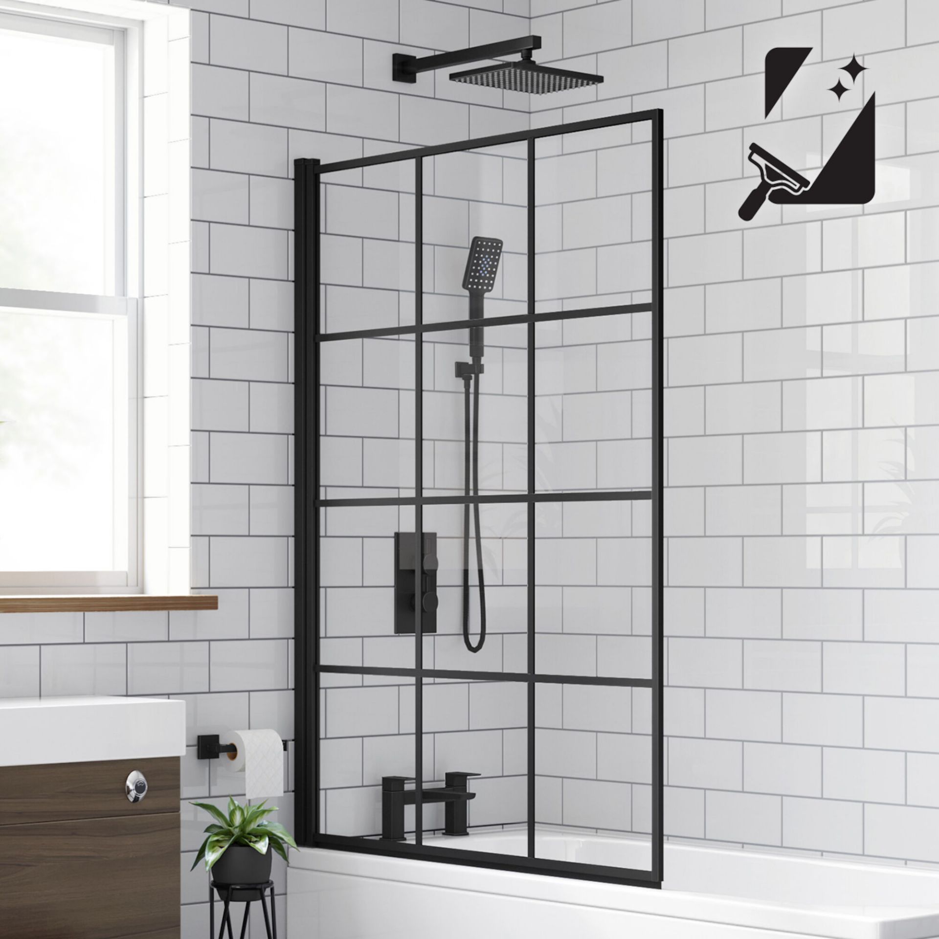 (CP13) 1000mm Shoji Crittall Style Black Bath Screen. RRP £399.99. 6mm EasyClean glass - Our ...