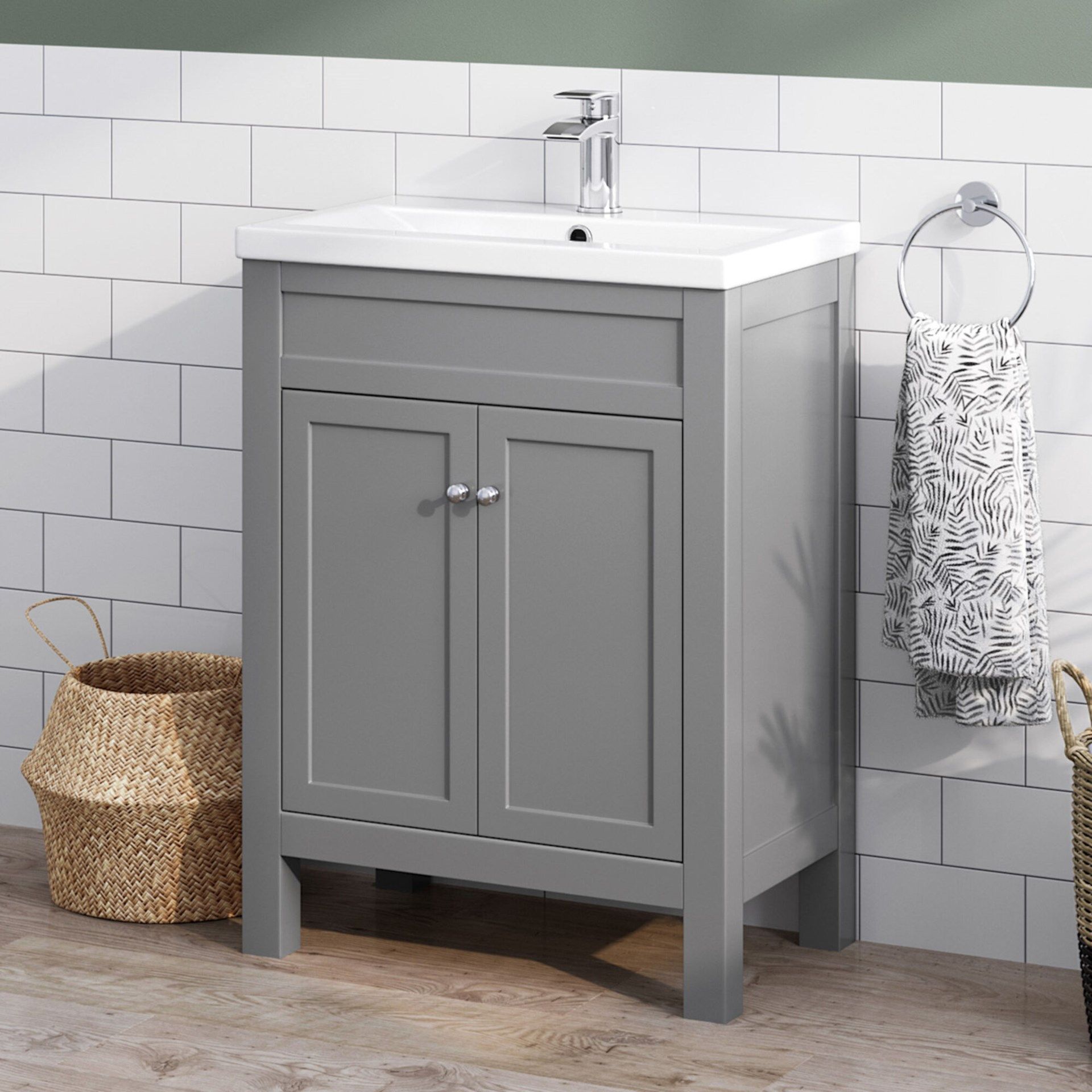 (CP10) 600mm Melbourne Earl Grey Double Door Vanity Unit - Floor Standing. RRP £499.99. Comes ...