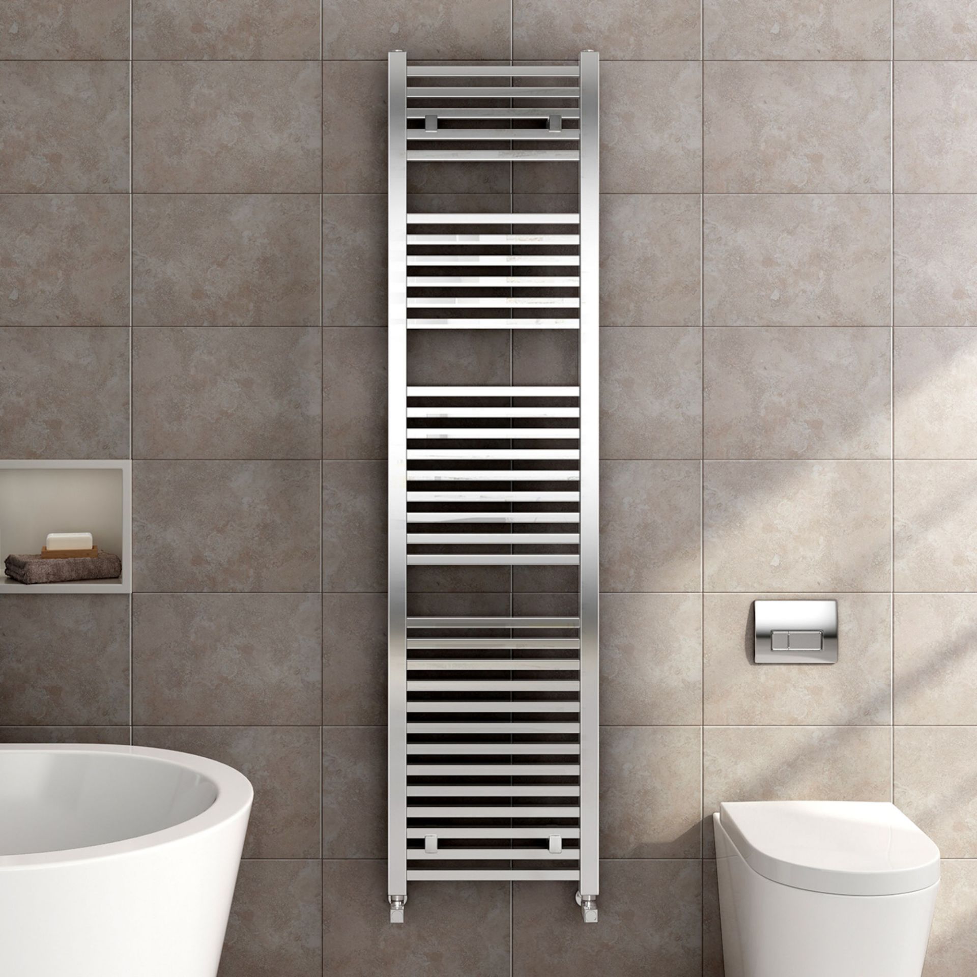 (DD42) 1600x600mm Chrome Square Rail Ladder Towel Radiator. RRP £307.99. Our Virginia Chrome S...