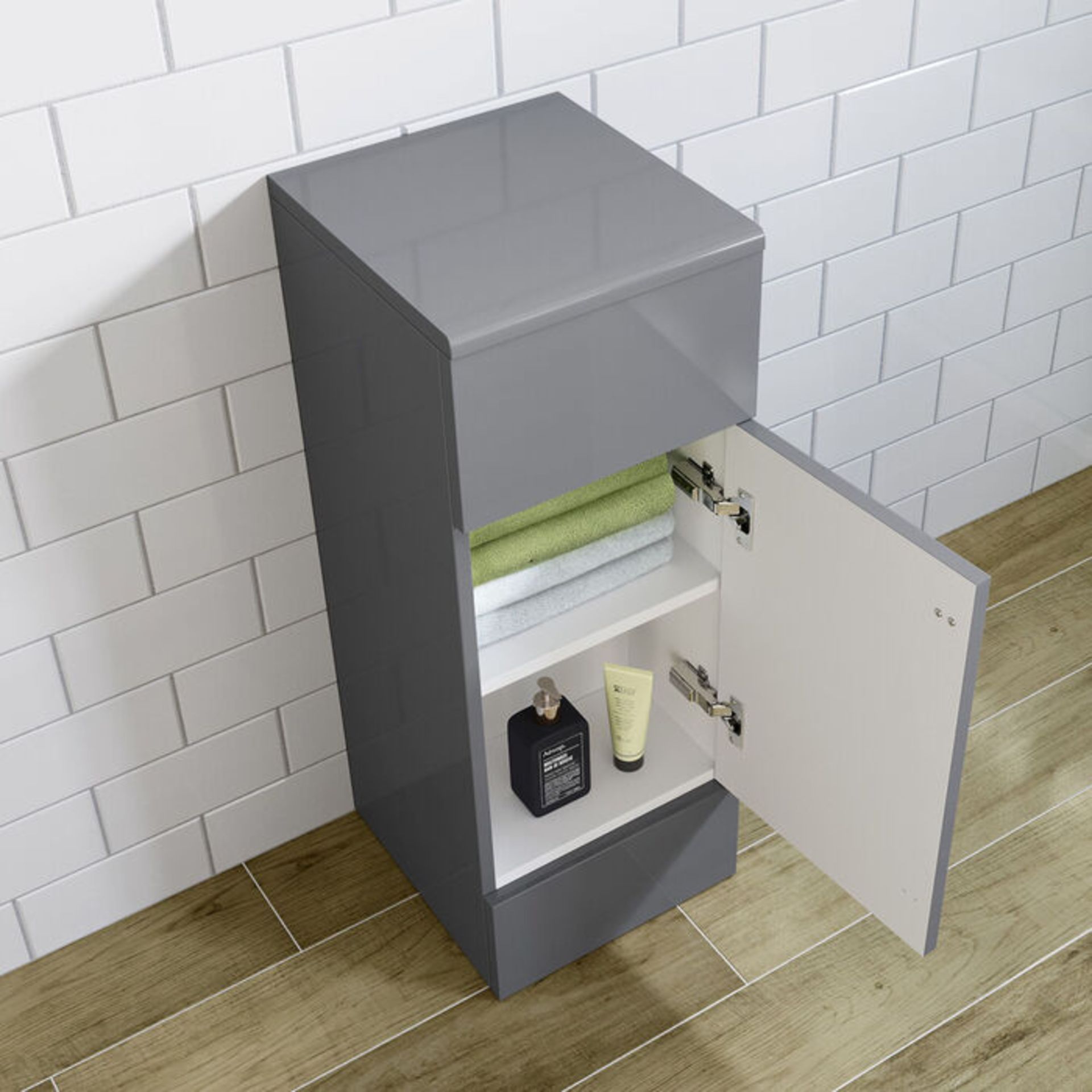 (DD121) 300mm Dayton Gloss Grey Small Side Cabinet Unit. RRP £209.99. Our compact unit offers ... - Image 2 of 4