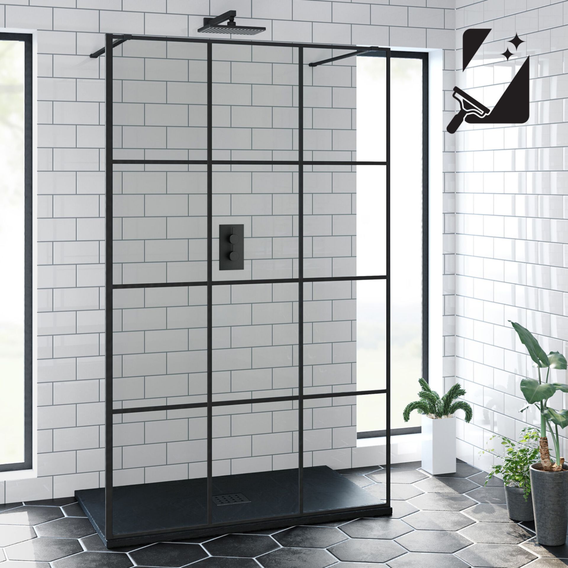 (DD10) 1200mm Shoji Crittall Black Walk In Shower Screen. RRP £499.99. Invest in the exclusive...