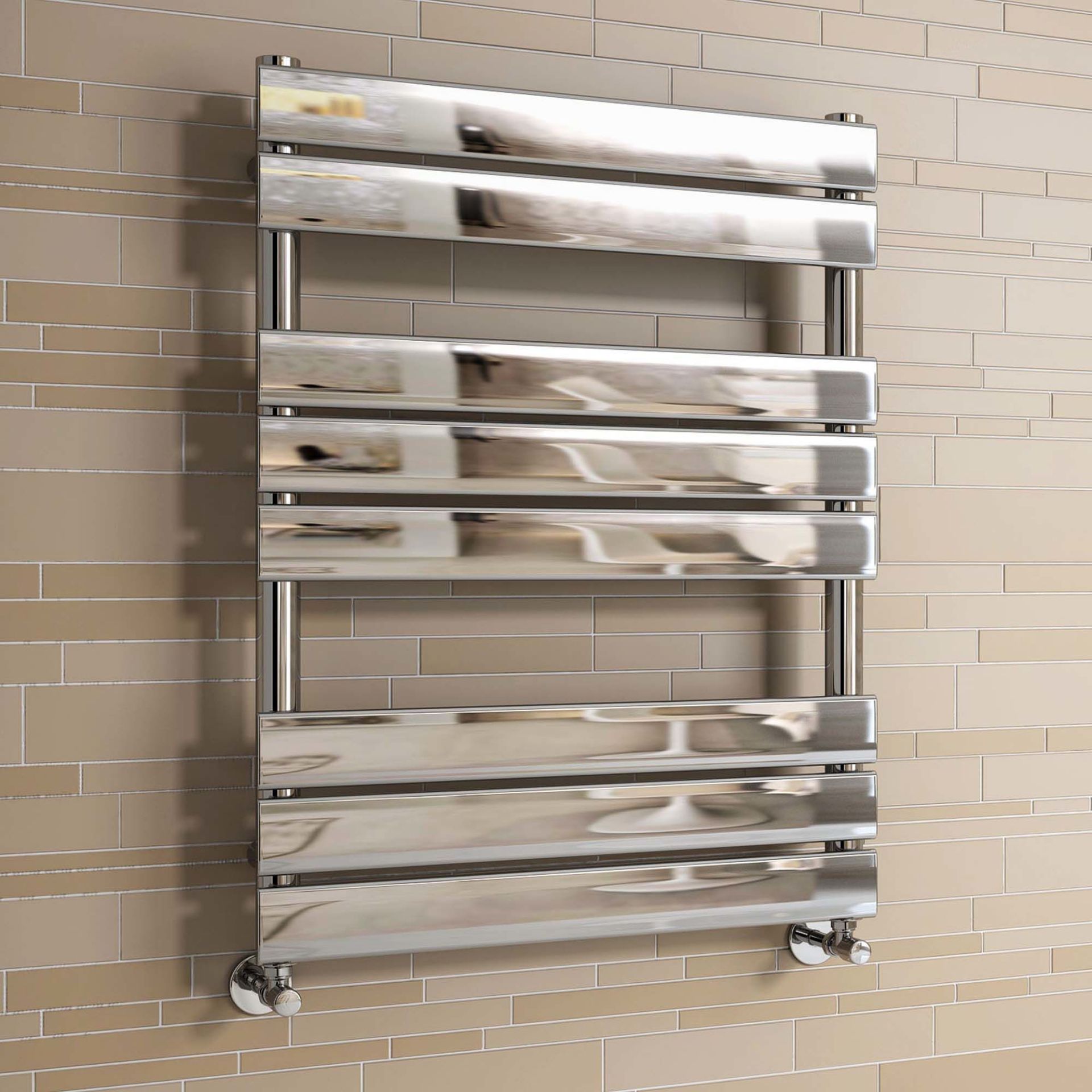 (CP81) 650x400mm Chrome Flat Panel Ladder Towel Radiator. RRP £242.99. Stylish sleek panels s...