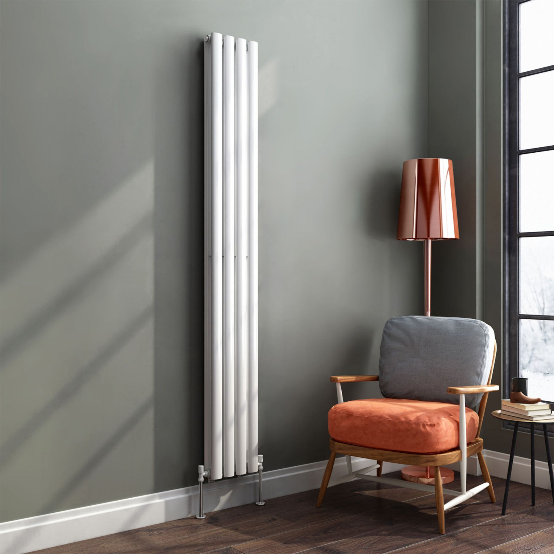 1600x240mm Gloss White Double Oval Tube Vertical Radiator. RRP £286.99. Made from high quality - Image 7 of 12