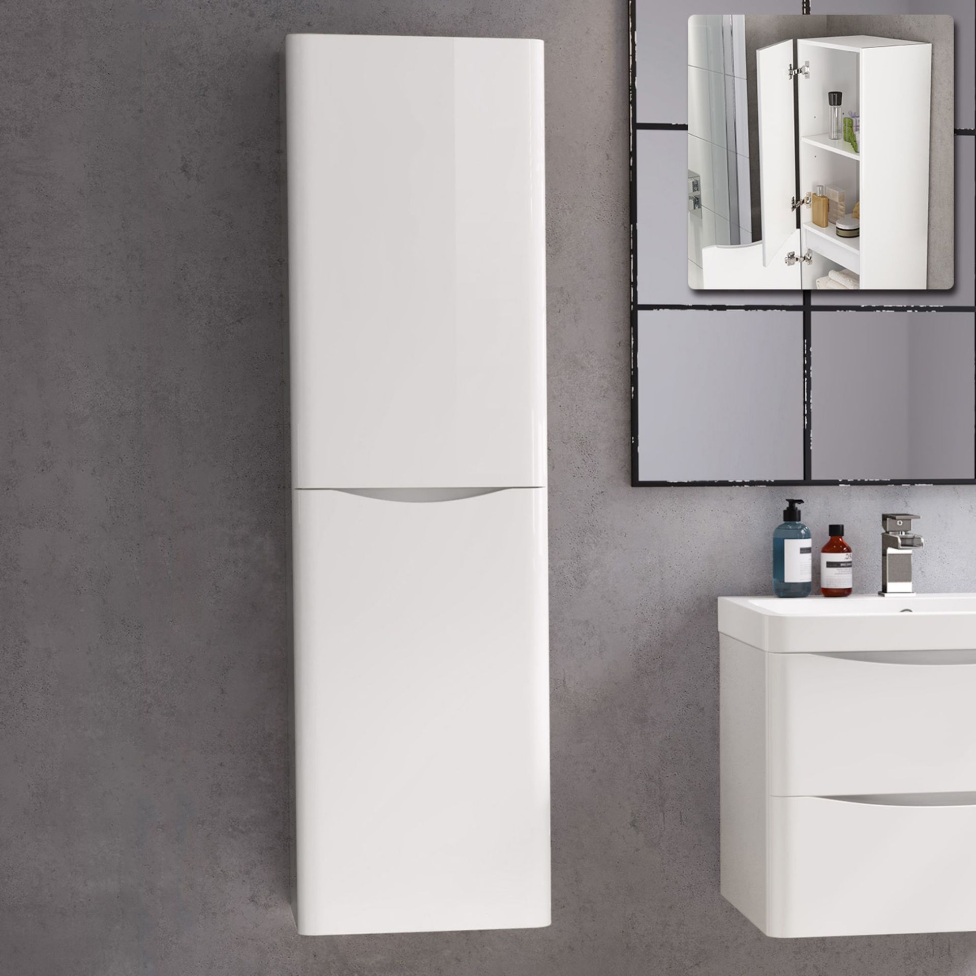 (DD26) 1400mm Austin II Gloss White Tall Wall Hung Storage Cabinet - Left Hand. RRP £399.99. S... - Image 2 of 5