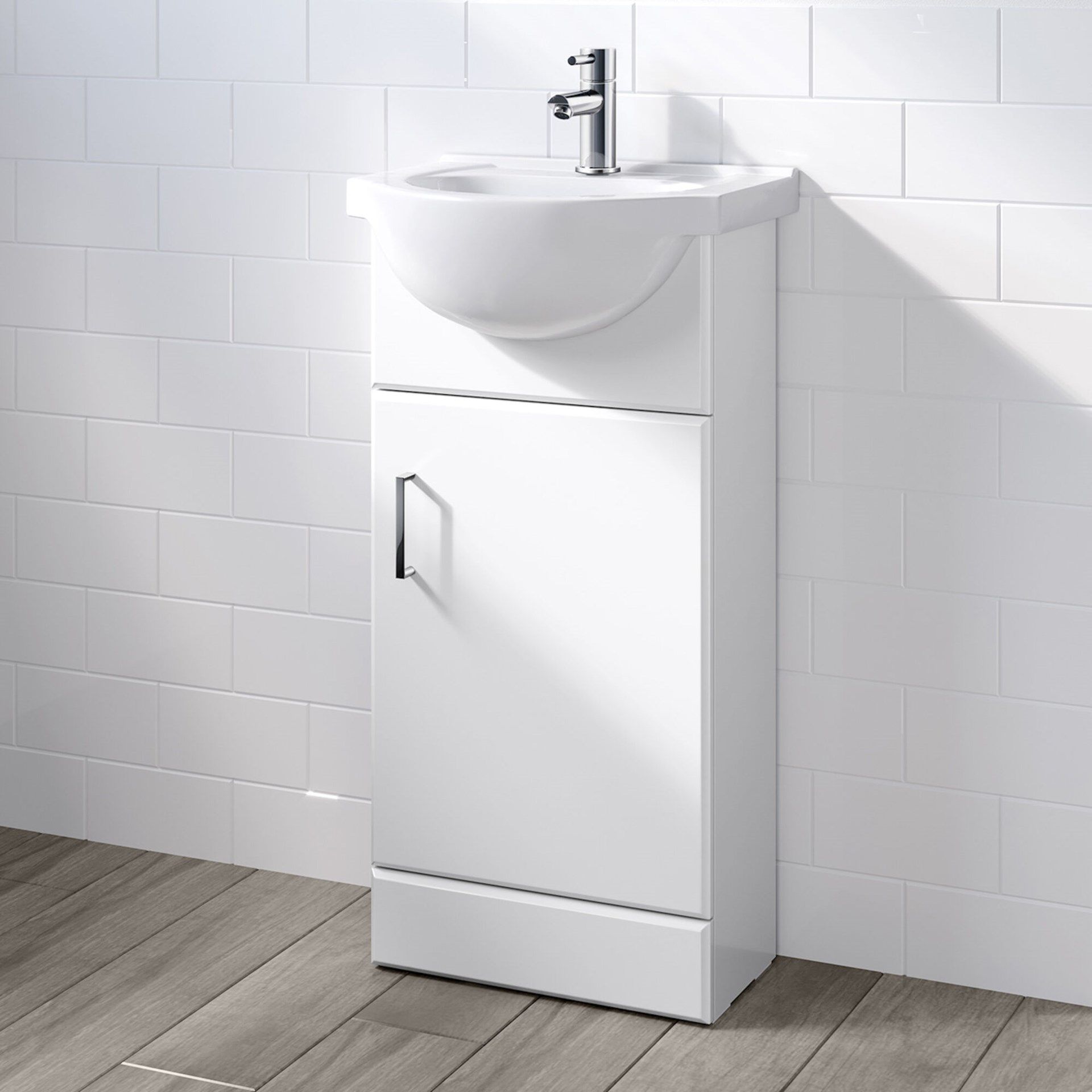 (DD114) 410mm Quartz Gloss White Built In Basin Cabinet. RRP £249.99. Comes complete with bas...