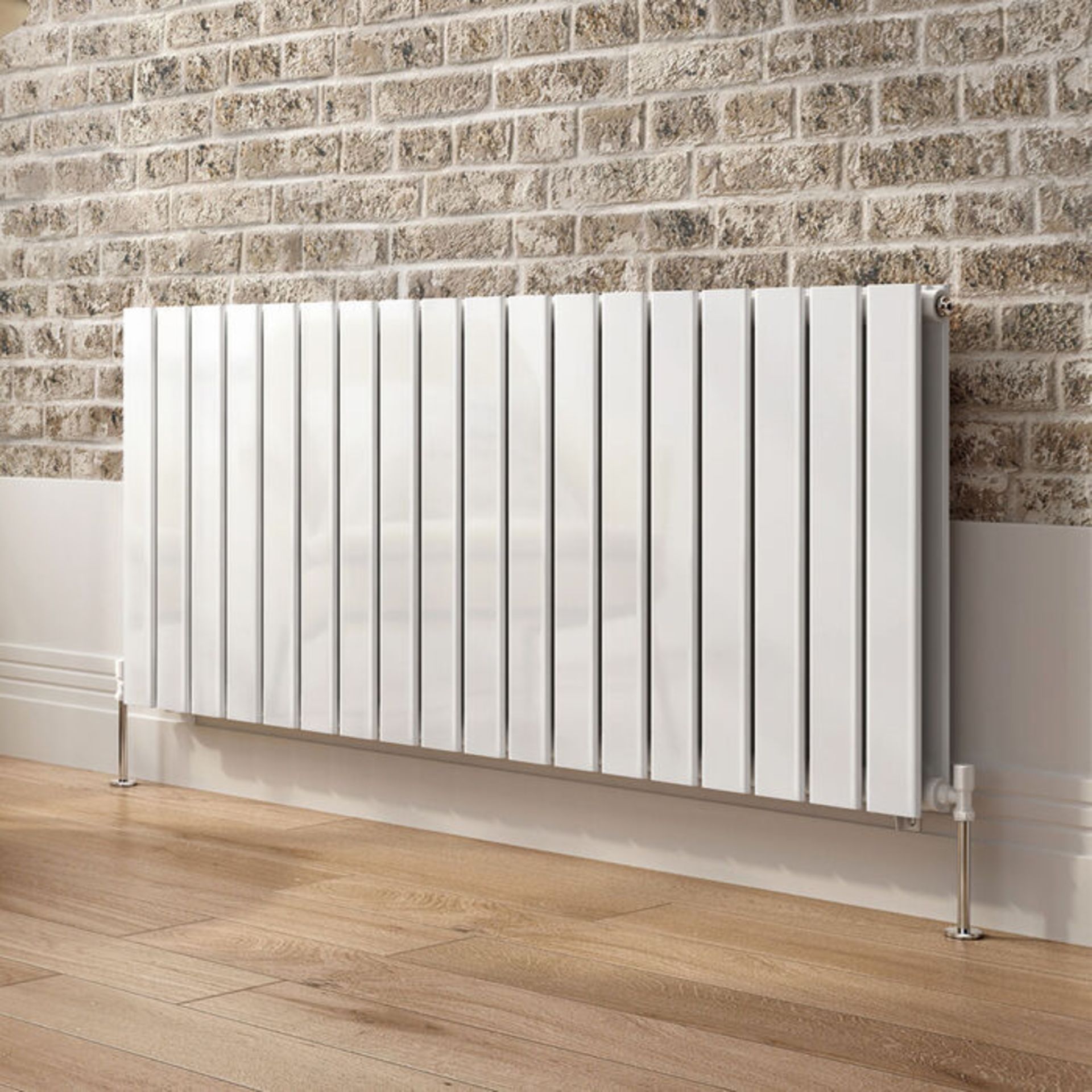 (DD23) 600x1380mm Gloss White Double Flat Panel Horizontal Premium Radiator. RRP £699.99. Made... - Image 4 of 4