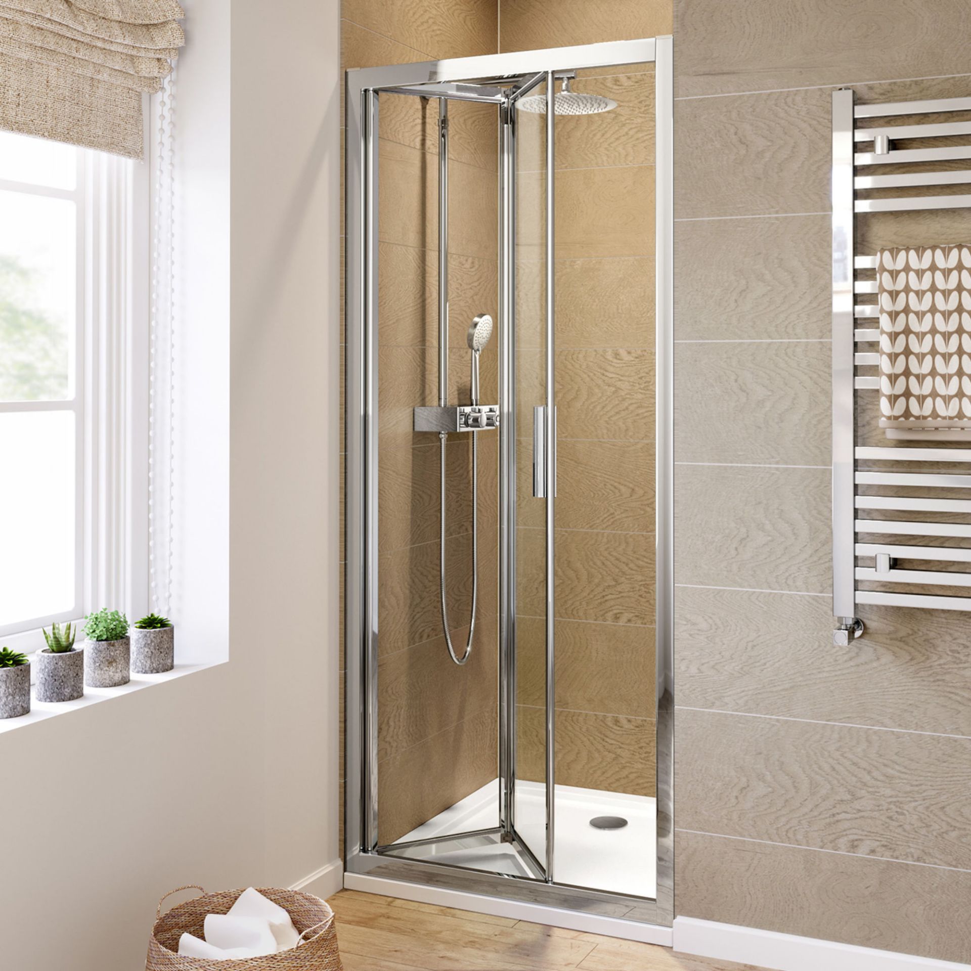 (A174) 900mm Elements EasyClean Bifold Shower Door- 6mm. RRP £299.99. We love this because Bi-...