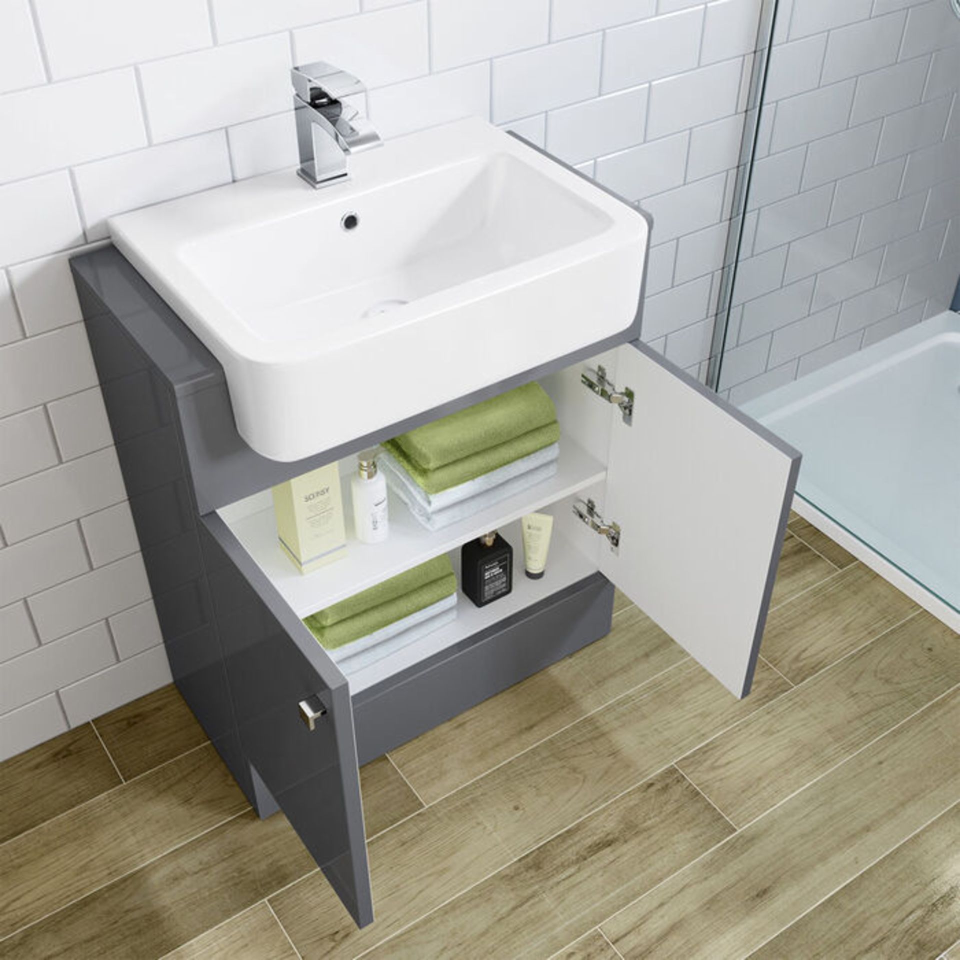(H73) 660mm Harper Gloss Grey Sink Vanity Unit - Floor Standing. Basin not included. Expertly ... - Image 2 of 2