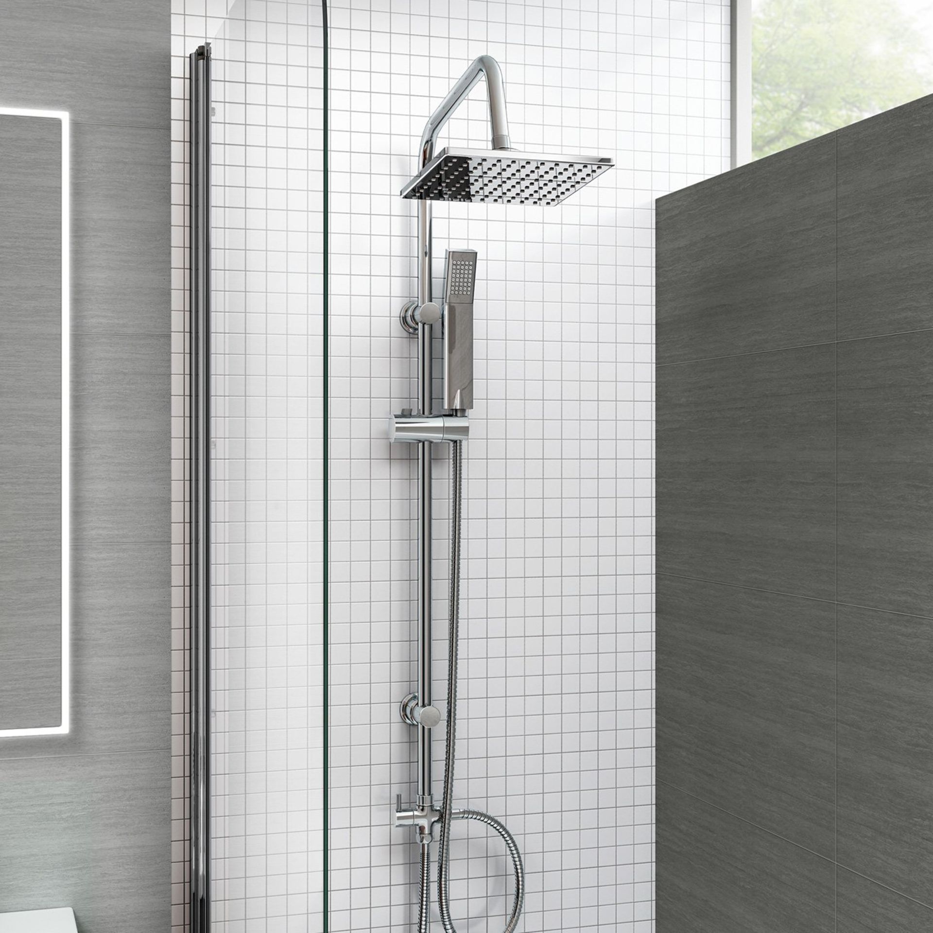 Modern Chrome Riser Rail Mixer Square Shower Head Kit for Bath Tap. Chrome effect finish Lates... - Image 5 of 6