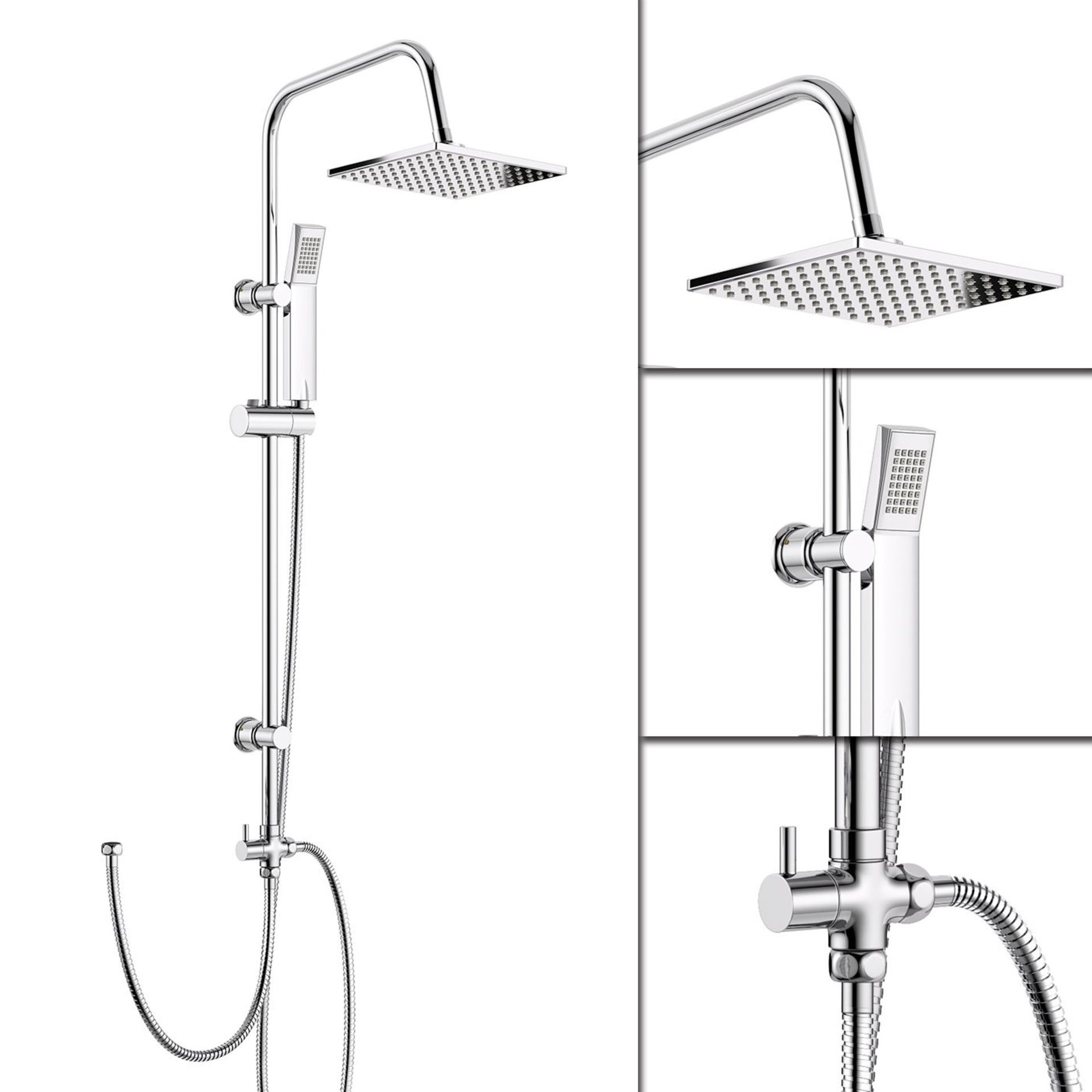 Modern Chrome Riser Rail Mixer Square Shower Head Kit for Bath Tap. Chrome effect finish Lates...