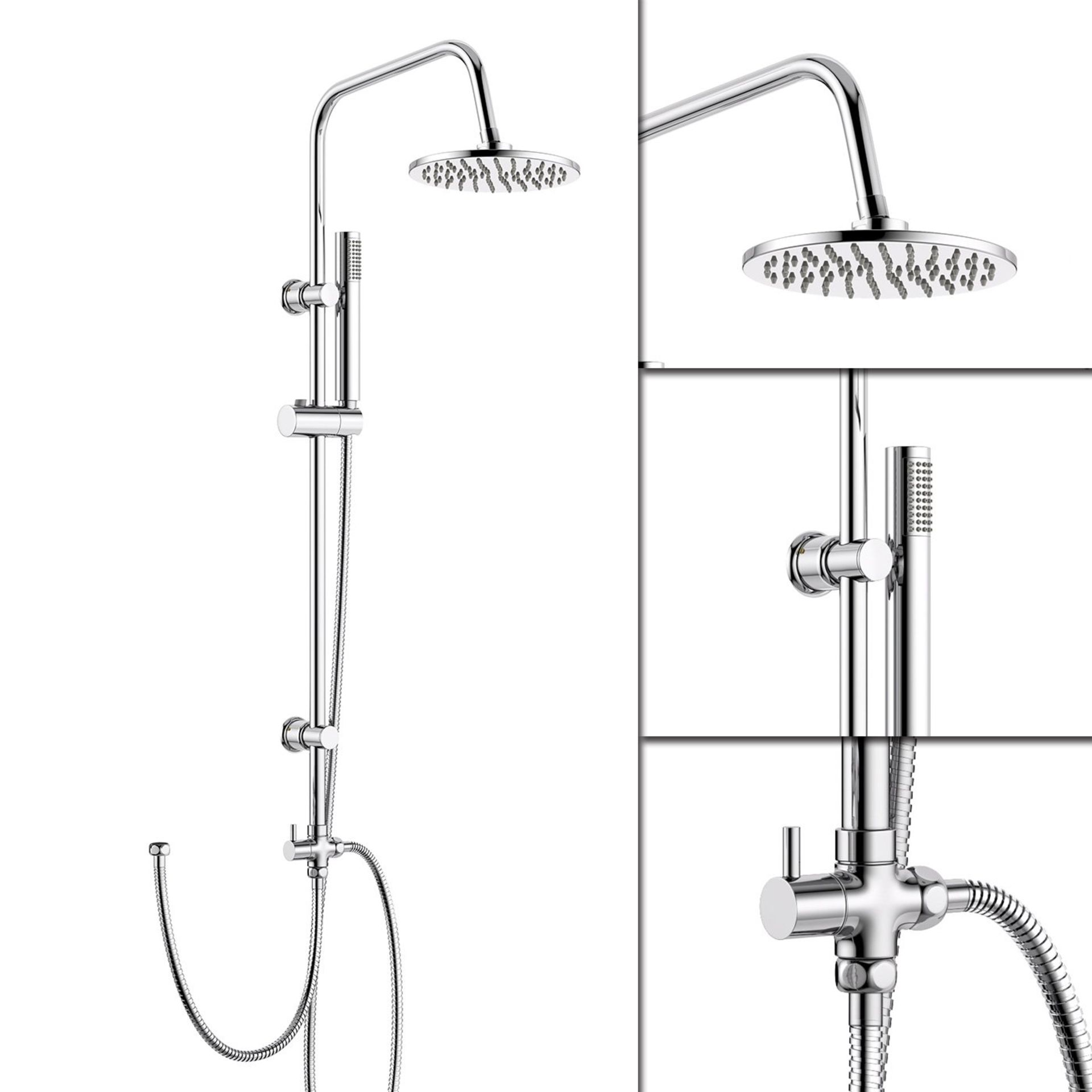 Modern Chrome Riser Rail Mixer Round Shower Head Kit for Bath Tap. Chrome effect finish Latest... - Image 4 of 6