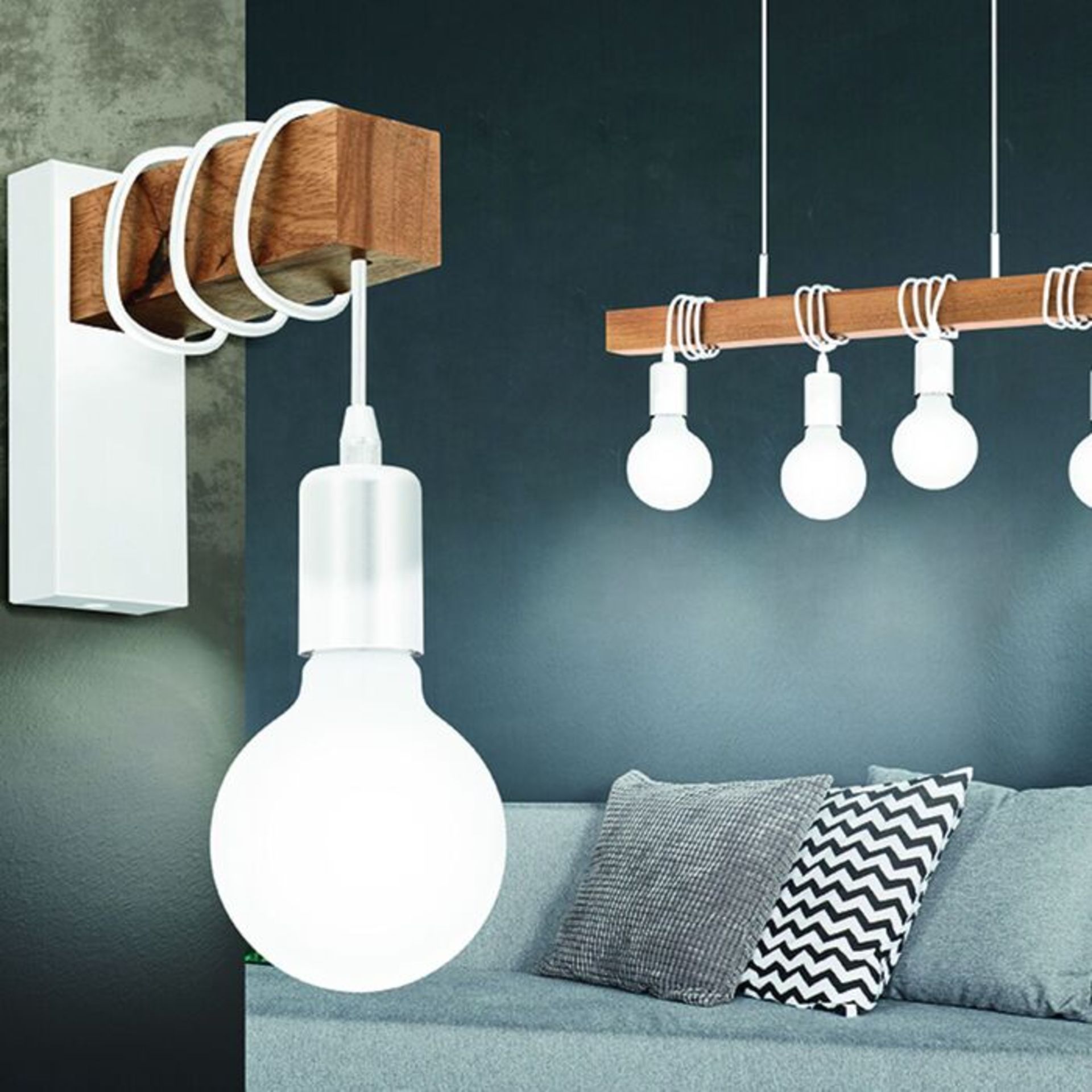 (QT1002) White & Wood 1-Light Wall Hanging Pendant - Citizen Wall light. A modern minimalist ... - Image 2 of 6