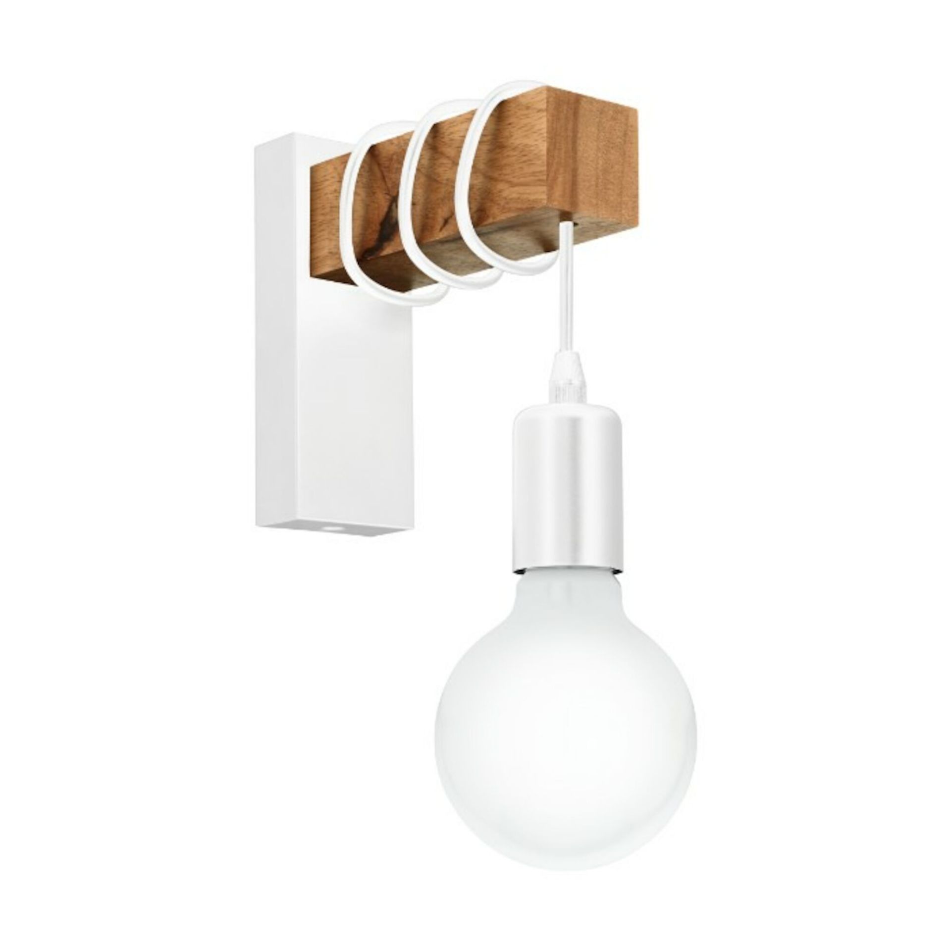 (QT1002) White & Wood 1-Light Wall Hanging Pendant - Citizen Wall light. A modern minimalist ... - Image 4 of 6