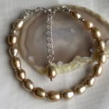 Gold Freshwater Cultured Pearls Bracelet with 925 silver chain and gold pearl charm